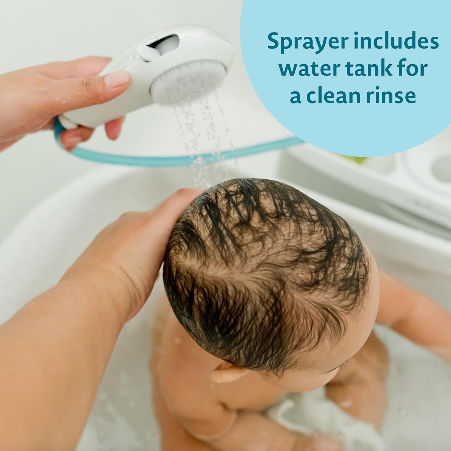 The First Years Rain Shower Baby Bathtub Set - Includes Infant Sling, Soothing Spray Shower Head, Fresh Water Tank and Built in Soft Brush - 3 in 1 Grow with Me Design - Baby Bath Essentials