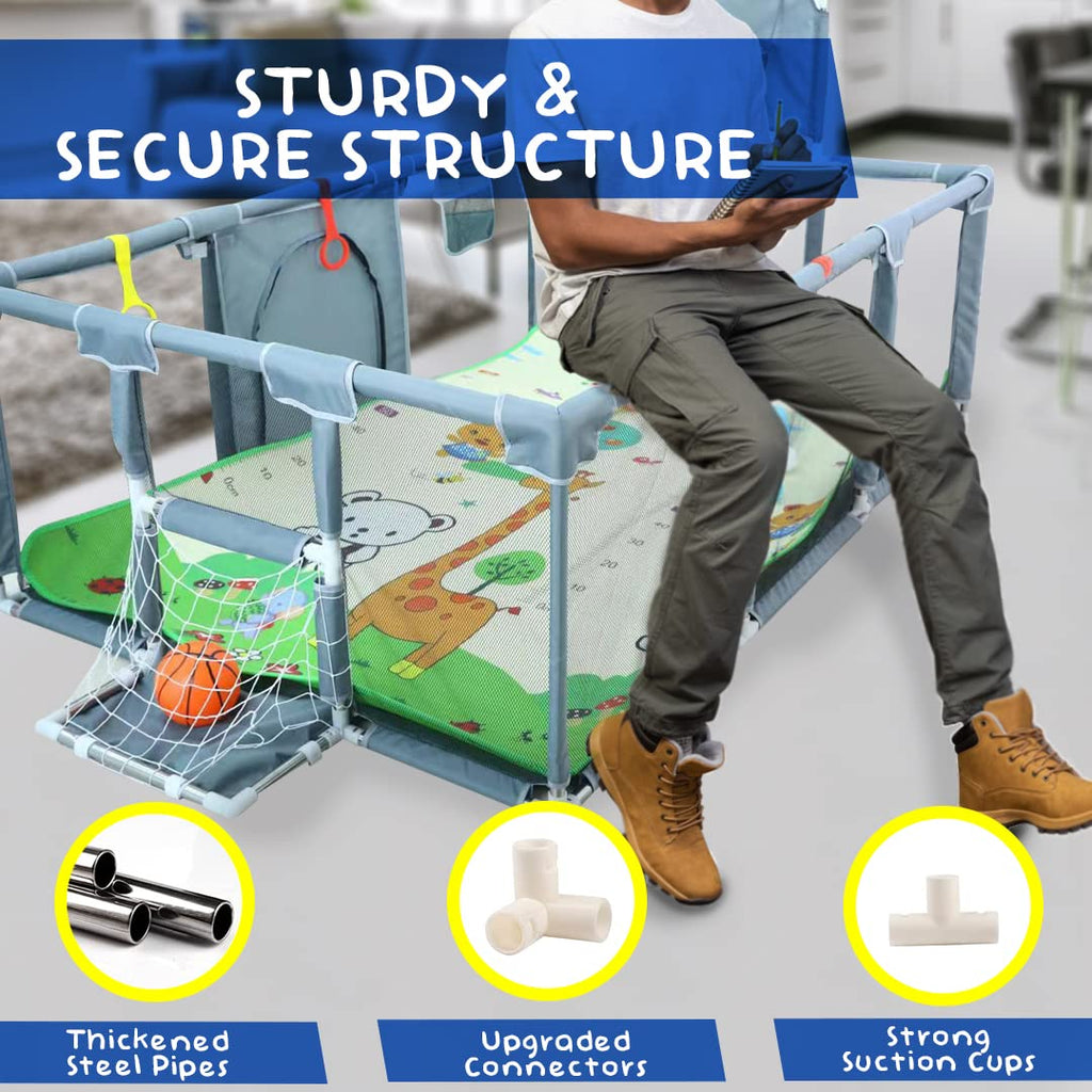 Upgrated Baby Playpen with Mat, Playpen for Babies and Toddlers, Large Playpen with Mat, Sport Playpen, Play Pen with Accessories, Baby Fence, PlayPen Indoor & Outdoor Activity, Sturdy Kids