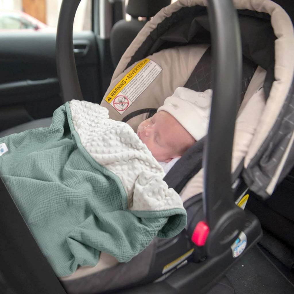 lulumoon Baby Blanket for Newborn Receiving: Minky Dot & Muslin Lightweight - Thermal Blanket Gift for Baby Shower & Hospital Welcoming 30"x40"（Sage）