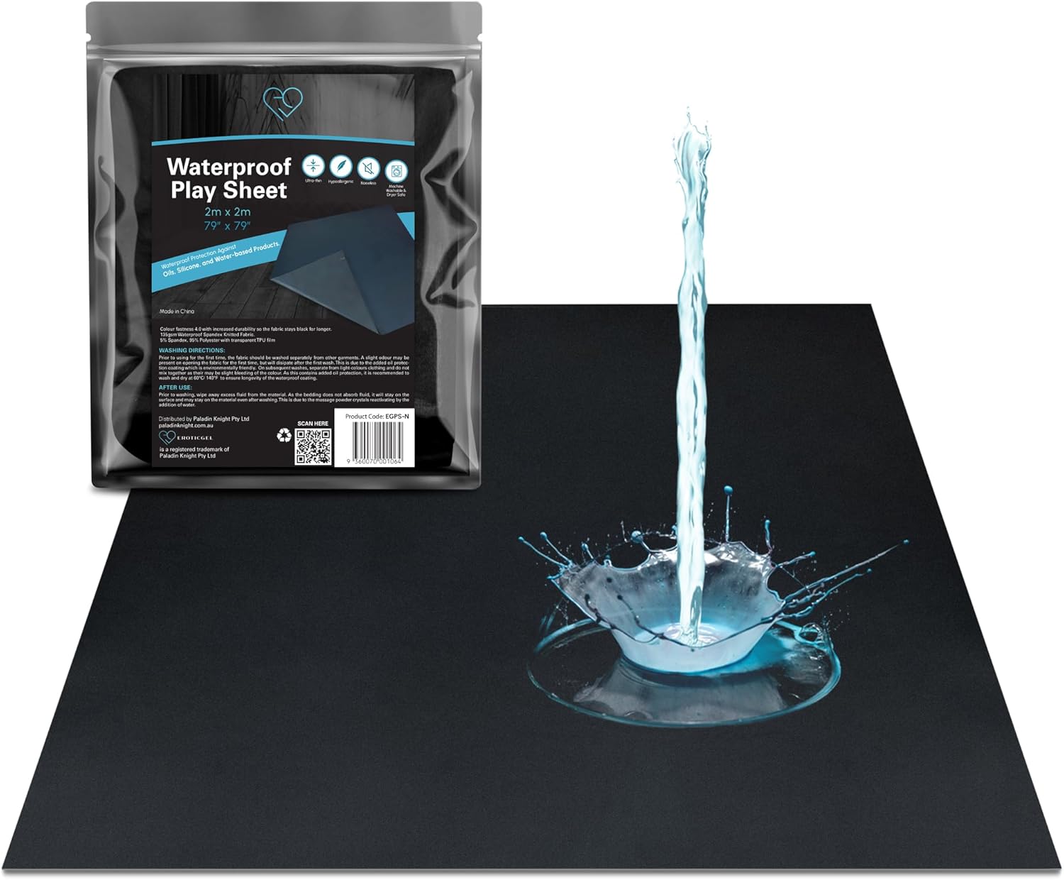 Black Waterproof Flat Play Sheet (79”x79”), Mattress Topper, Protector Cover, Safe with Oil, Water-Based, & Silicone-Based Massage Products, Hypoallergenic, Noiseless, Machine Washable