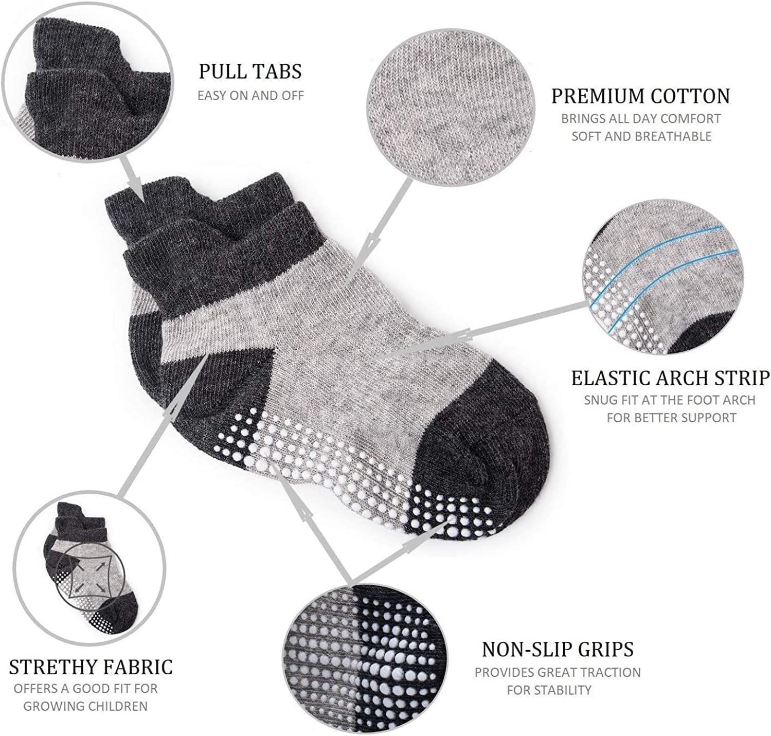 Zaples Baby Non Slip Grip Ankle Socks with Non Skid Soles for Infants Toddlers Kids Boys Girls