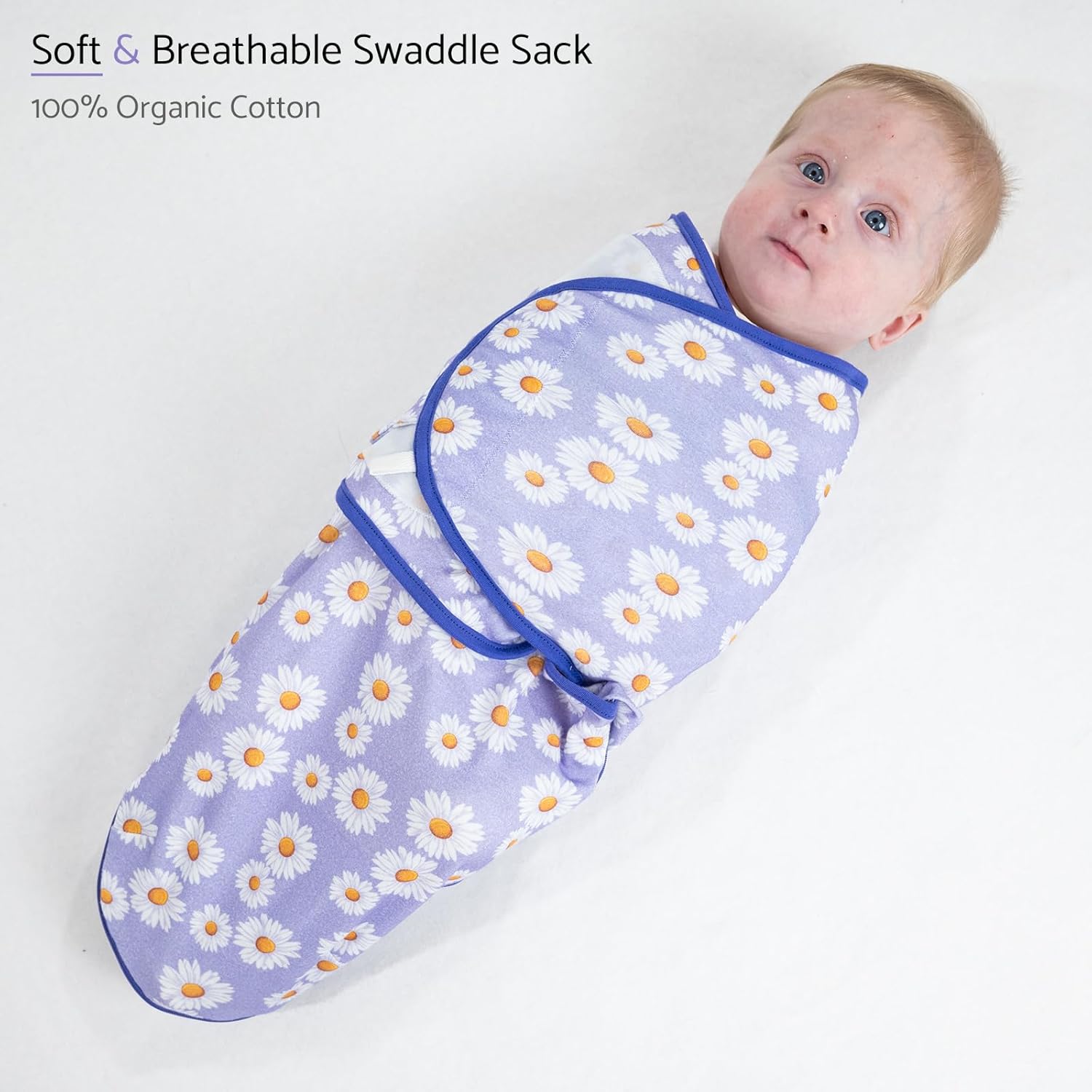 LollyBanks Baby Swaddles 100% Organic Cotton, 0-3 Months Baby Girl Swaddles with Easy Change Zipper, Swaddle Sack for Newborn Girls (Daisy Print)