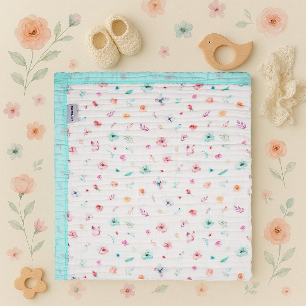 Organic Cotton Muslin Baby Blanket for Boys and Girls - Luxurious Soft Toddler Quilt for Swaddling - Gender Neutral Blankets Makes a Great Pastel Floral