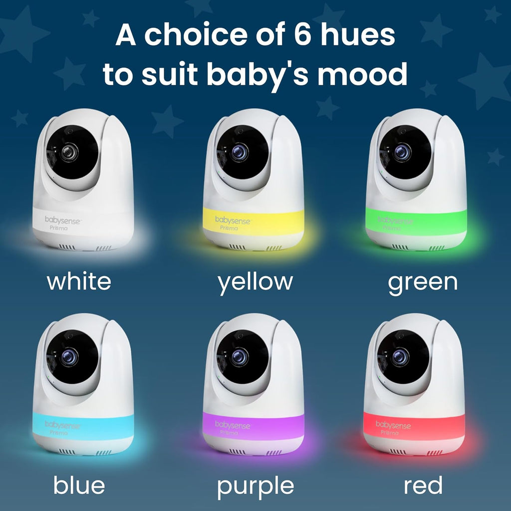 Babysense Prisma Baby Monitor with Camera and Audio, 5” HD Video Baby Monitor, 6-Color Night Light, Split Screen, Baby Sound Machine with White Noise & Lullabies, Secure No WiFi