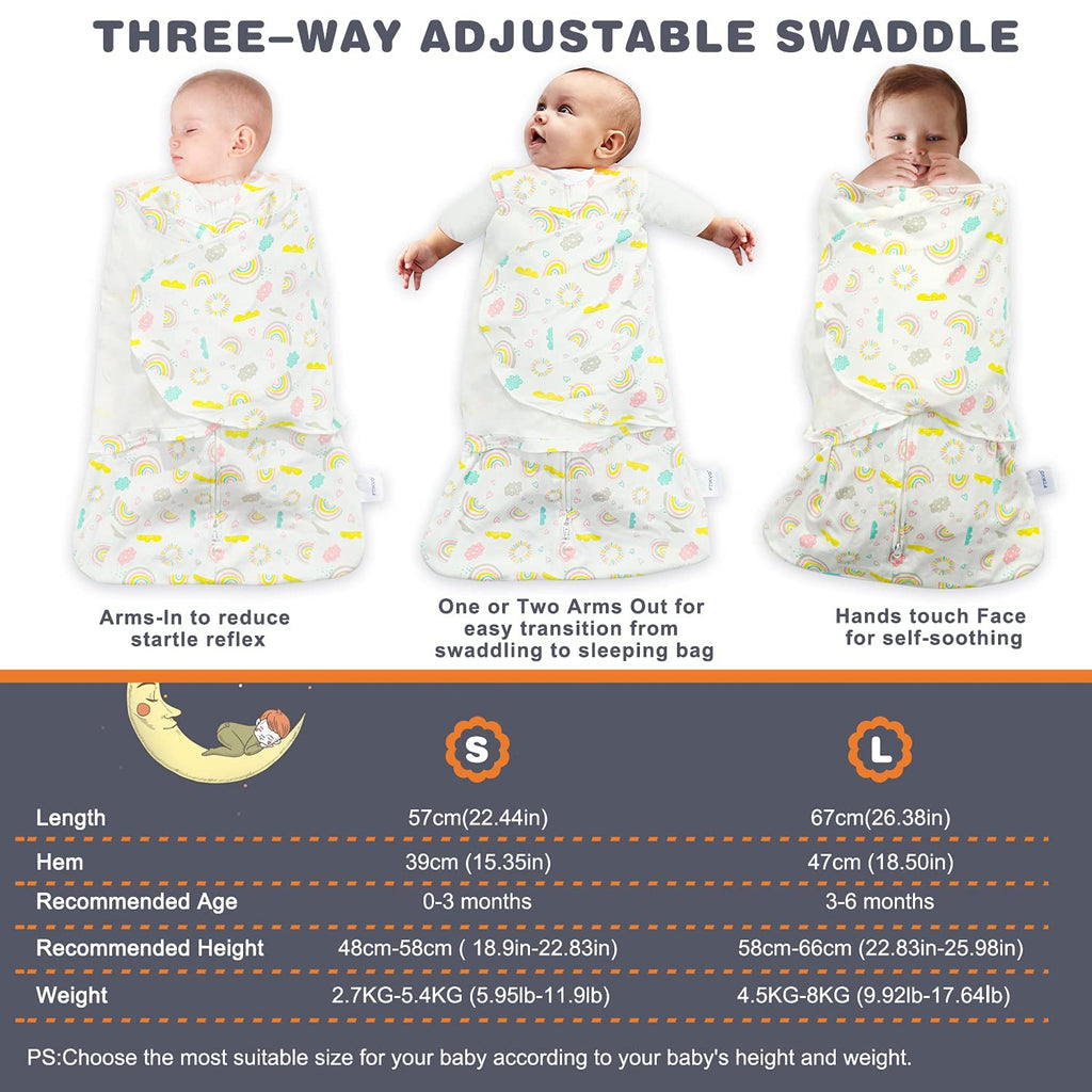 Swaddle-Blanket Baby Girl & Boy Swaddles Newborn Infant Transition 100% Cotton Wrap Blankets, 3-Way Adjustable Wearable Blanket, TOG 1.0 (Rainbow 0-3 Month)