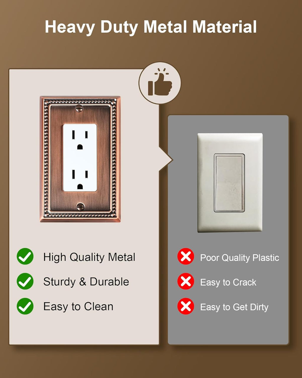 4-Pack Decorator Outlet Cover Plate, Decorative Switch Plates and Outlet Covers, Antique Copper Metal Wall Plates for Electrical Outlets, Receptacle, GFCI Outlet, Dimmer Switch