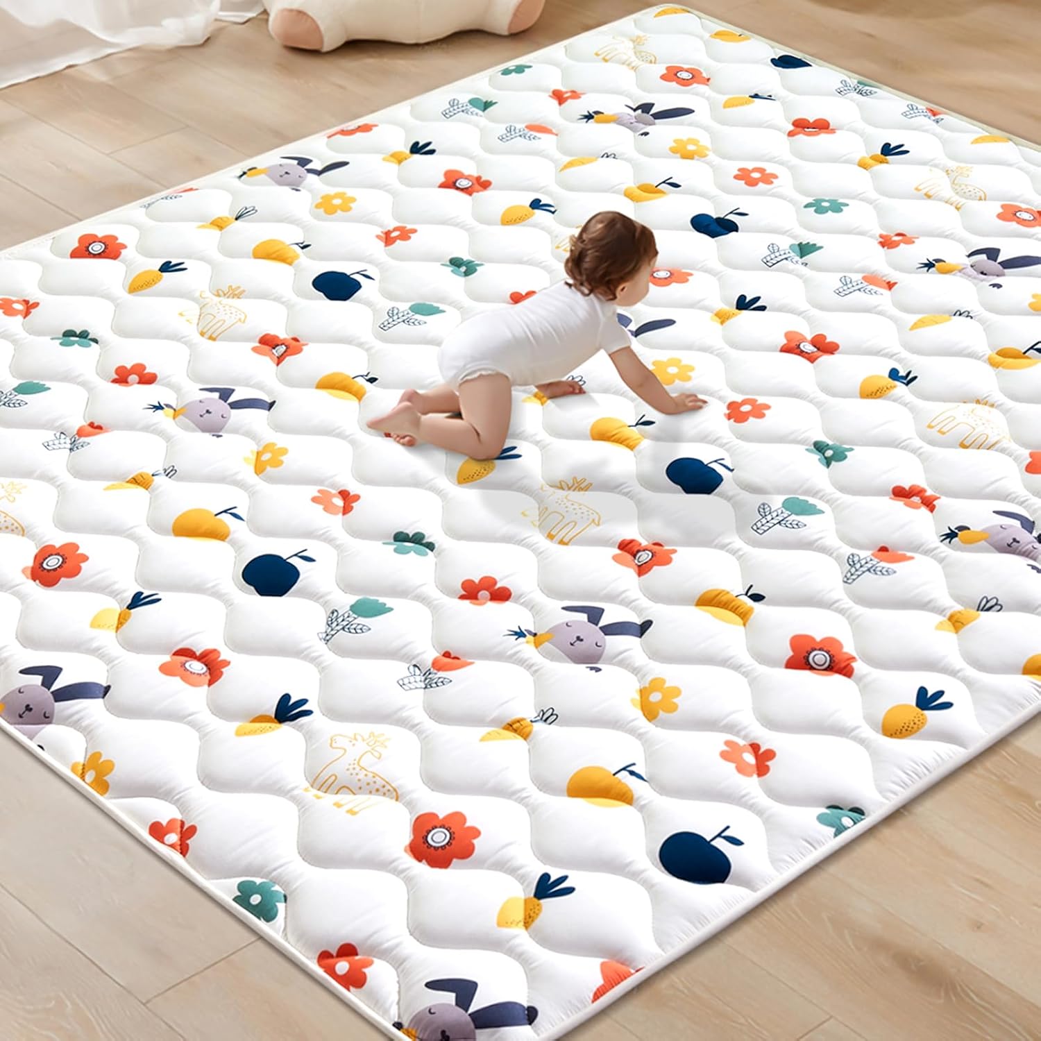Odorless Premium Foam Baby Play Mat 79" x 59", Soft Microfiber Fabric Crawling Mat for Floor- Comfortable and Hypoallergenic, Non-Slip Cushioned Floor Playpen mat for Infants,Babies,Toddlers