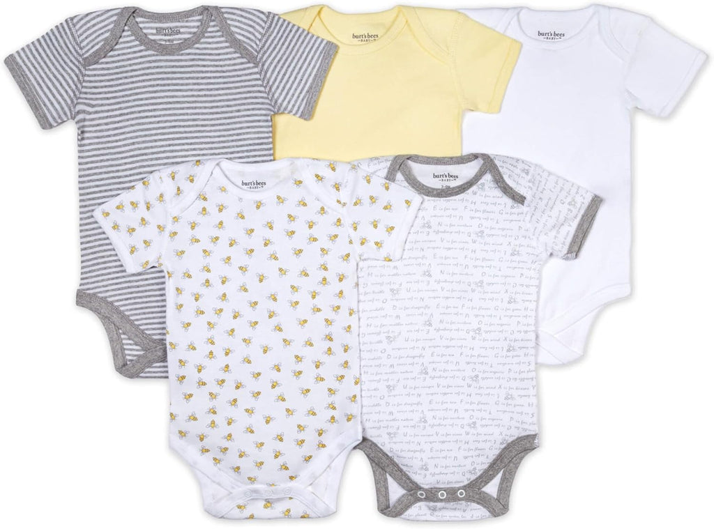 Burt's Bees Baby Unisex Organic Cotton Short and Long Sleeve Bodysuits, 5-Pack