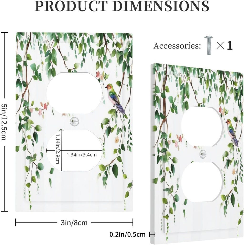Outlet Covers Green Leaves Bird Eucalyptus Sage Plant 1 Gang Duplex Light Switch Cover Decorative Switch Plates Electrical Receptacle Faceplate Wall Plate For Bed Room Living Room