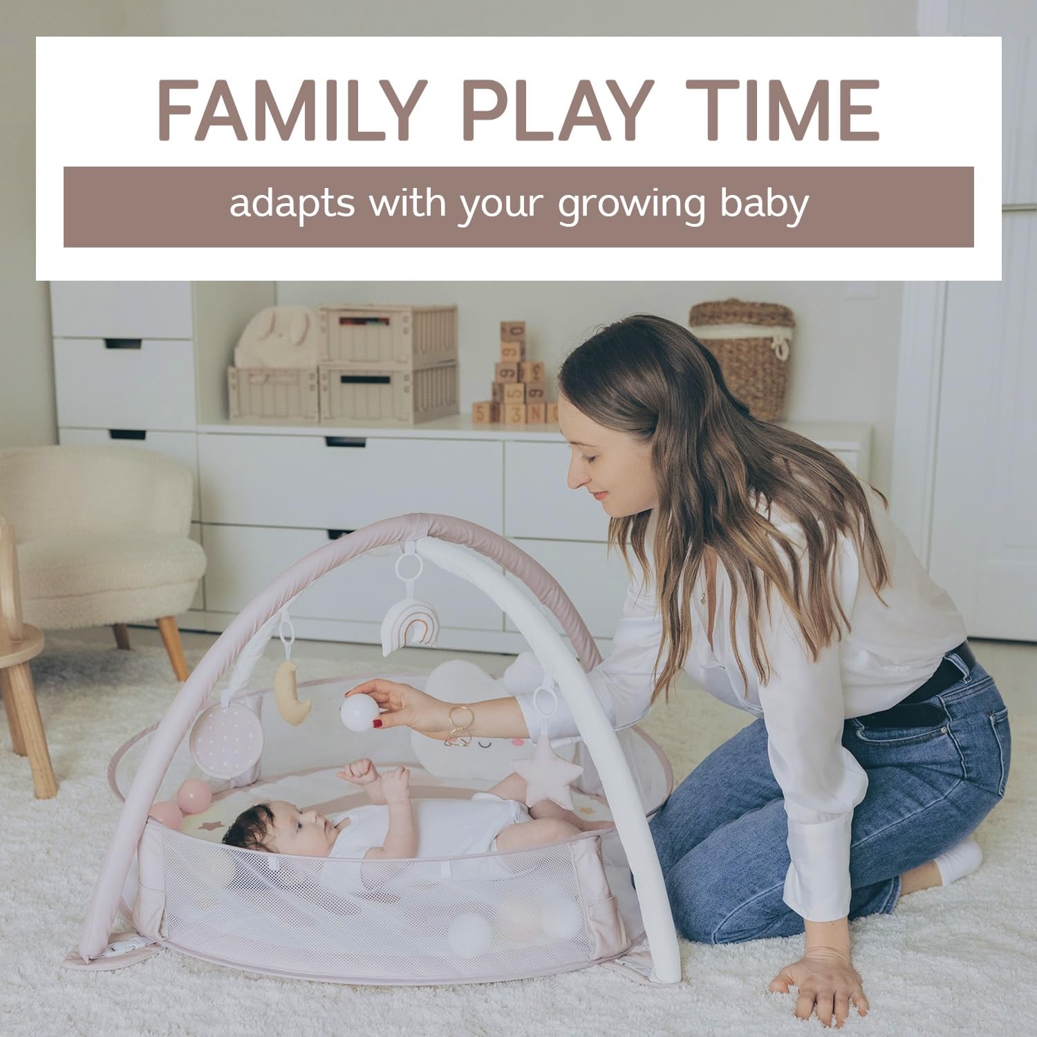 6-in-1 XL Play Mat & Play Gym, Baby Gym, Baby Activity Gym, Sensory Exploration and Motor Skill Development Toys (Blush)
