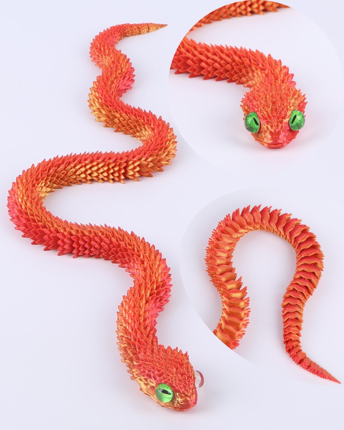 3D Printed Animals-Snake Viper, 24 in Surprise Mystery Snake Fidget Toy Creative Toy 3D Printed Articulated Snake Collectibles Home Office Executive Desk Decor (Red Gold)