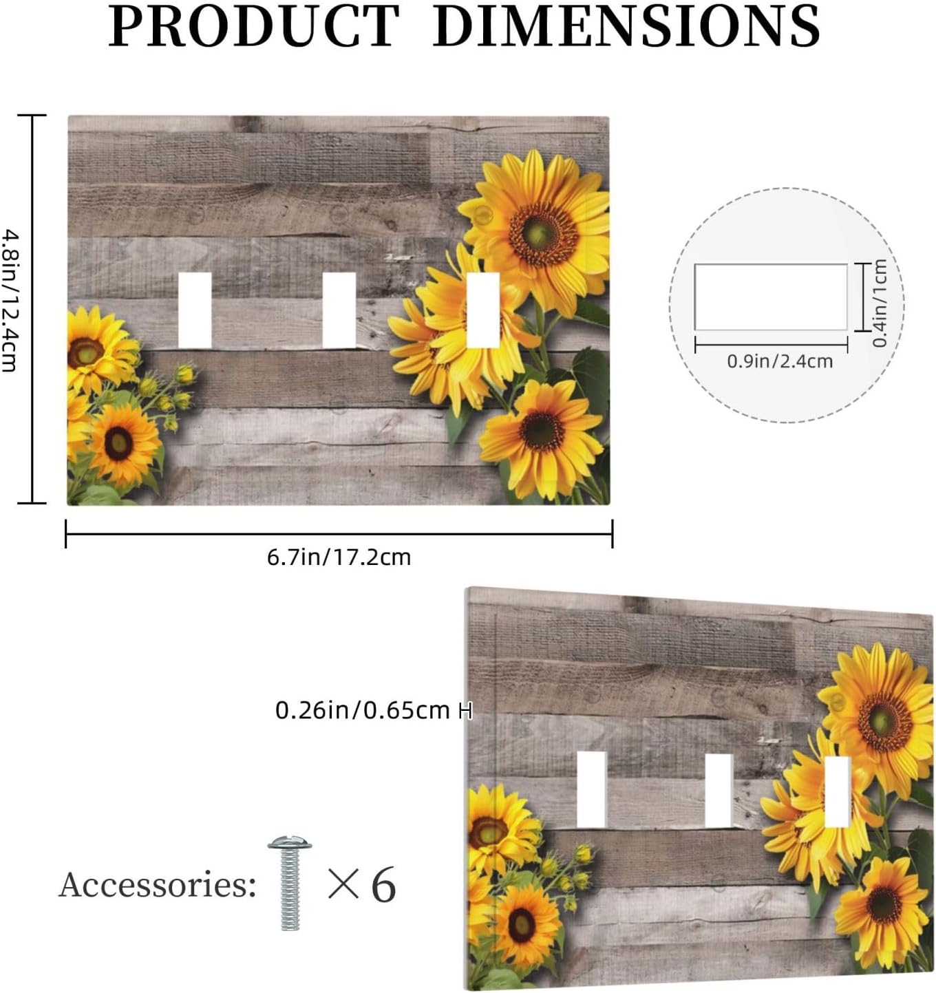 Sunflower Rustic Brown Gray Wood Decorative Switch Plates 3 Gang Wall Plate Triple Toggle Light Switch Cover Faceplate Electrical Wall Panels for Farmhouse Home Decor