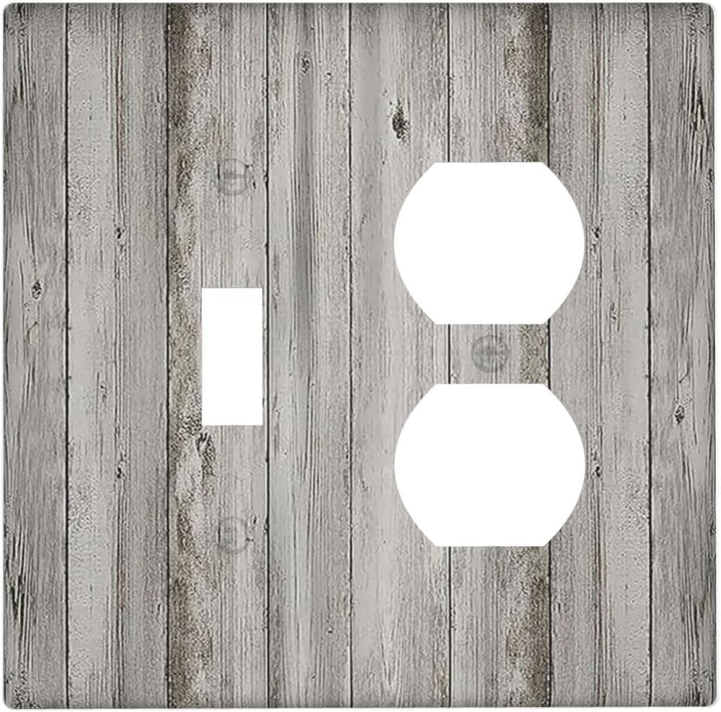 Wallplates Farmhouse Rustic Grey Barn Door Wood 1 Toggle 1 Duplex Switch Plate Electrical GFCI Faceplate Decorative Light Switch Covers for Bedroom Cabin Decor