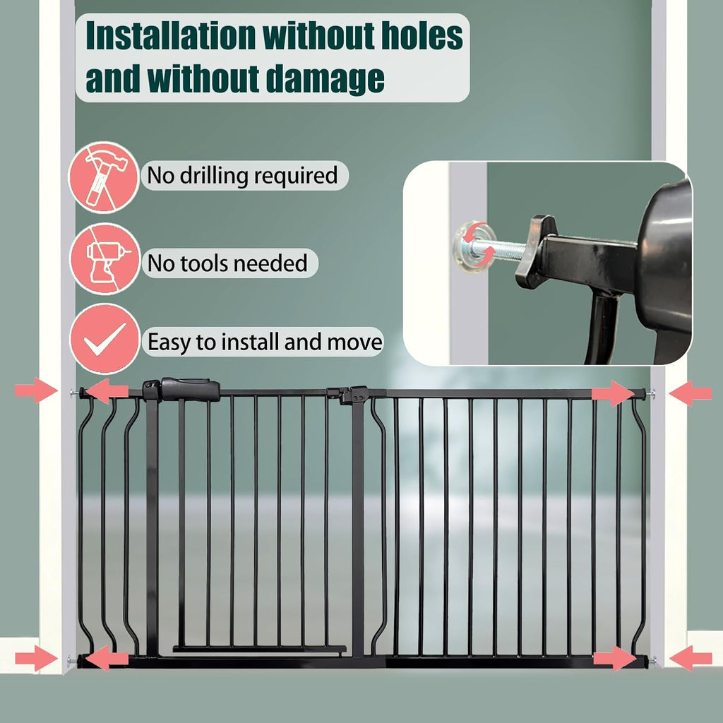 Heavy Duty Baby & Dog Safety Gate, Extra Wide 85.8-90.5 Inch,Black Metal, Pressure Mounted No Drilling Pet Gate for Large Openings