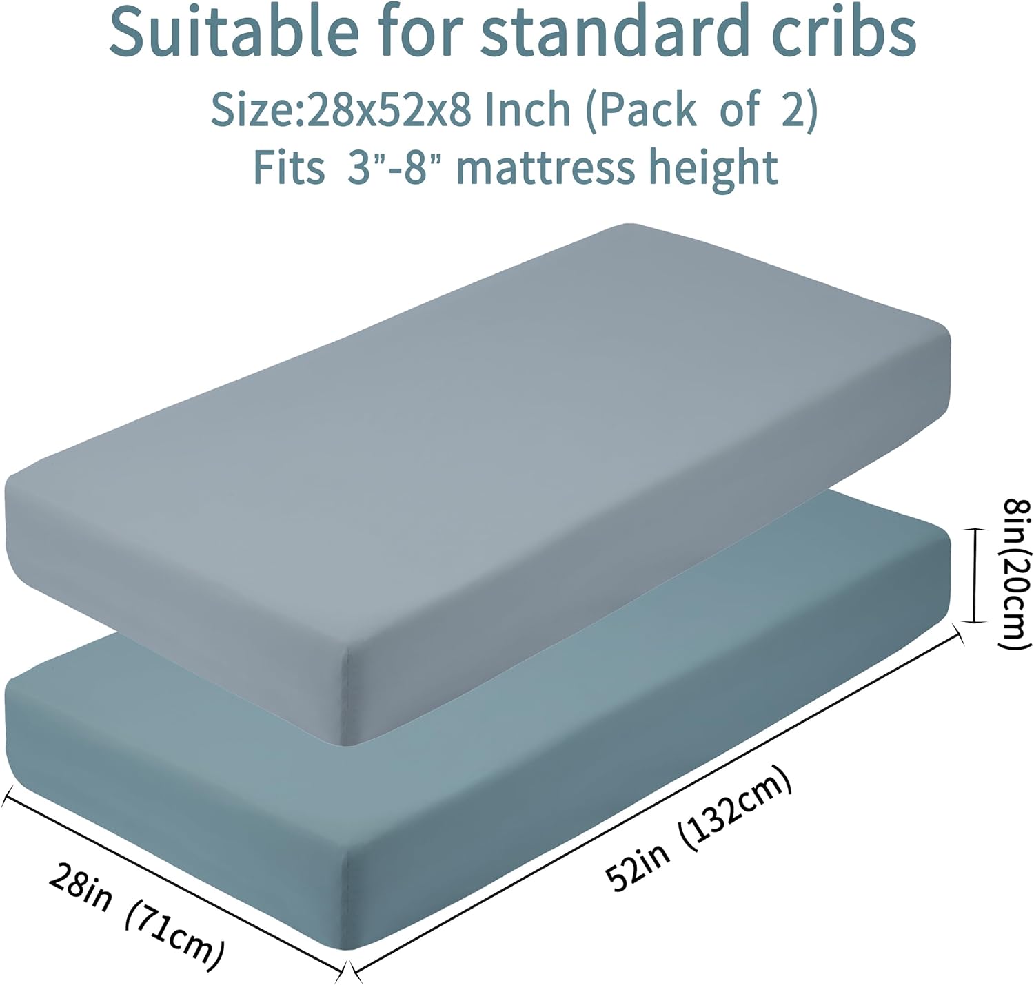 Baby Crib Sheets for Boys Girls, 2 Pack Fitted Crib Sheet for Standard Crib and Toddler Mattress, Soft Microfiber Baby Sheet 52x28x8in. (Dark Green & Dark Grey)