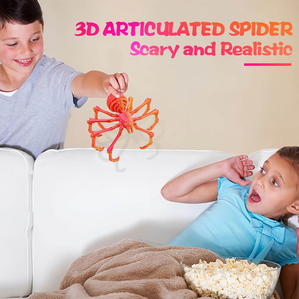 3D Printed Spider Fidget Toys, 1 Pack Articulated Fake Spider Figures Party Favors for Birthday Halloween Christmas, Stress Relief Desk Toys for Classroom Office Home (Laser-orange)
