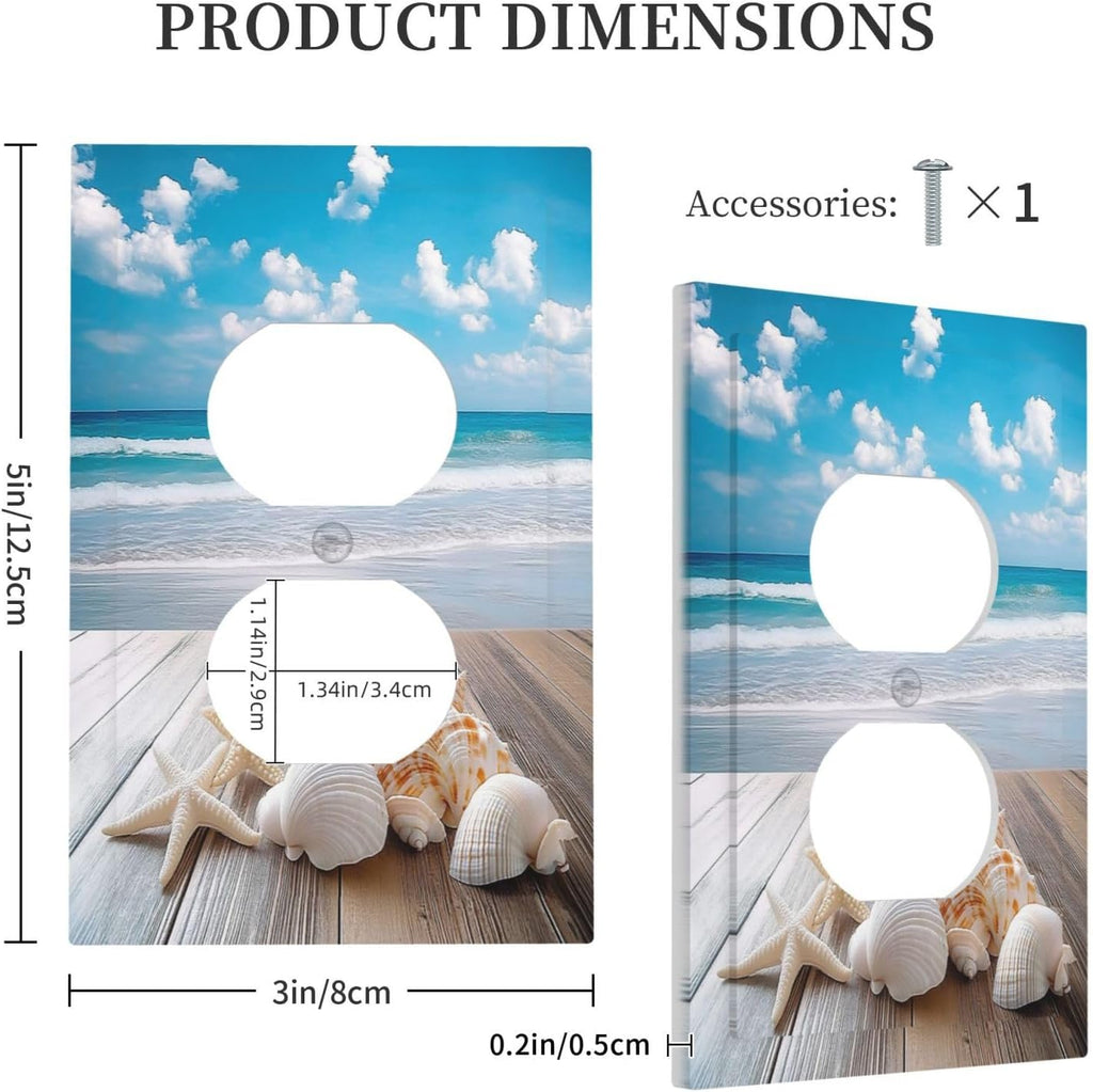 Outlet Covers Beach Waves Brown Wood Starfish Shells 1 Gang Duplex Light Switch Cover Decorative Switch Plates Electrical Receptacle Faceplate Wall Plate For Bathroom Living Room