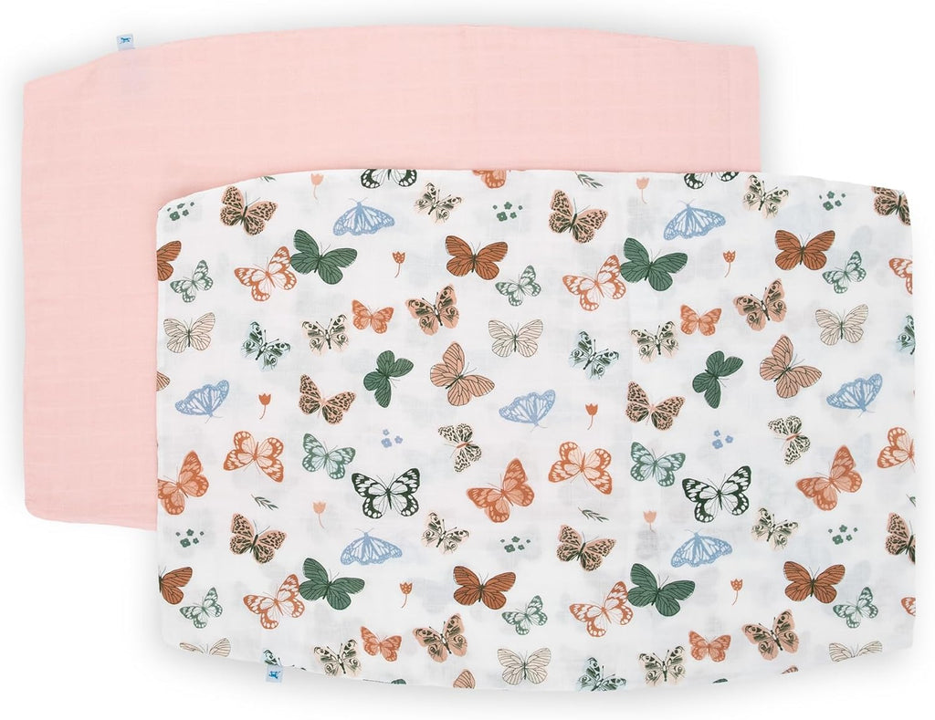 Little Unicorn Standard Pillowcase 2 Pack | Super Soft & Breathable Muslin Fabric | Snug Envelope Closure (Butterflies 2)