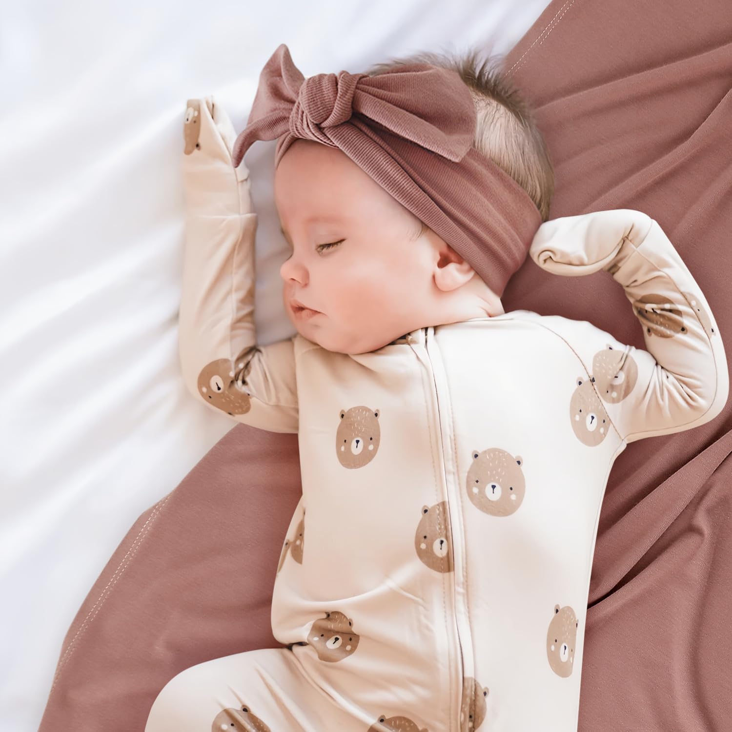 GRSSDER Newborn Swaddle Blanket, Ultra Soft Jersey Receiving Blanket with Matching Headband and Beanie Set, 47×47" Extra Large Nursery Swaddle Wrap for Girls and Boys