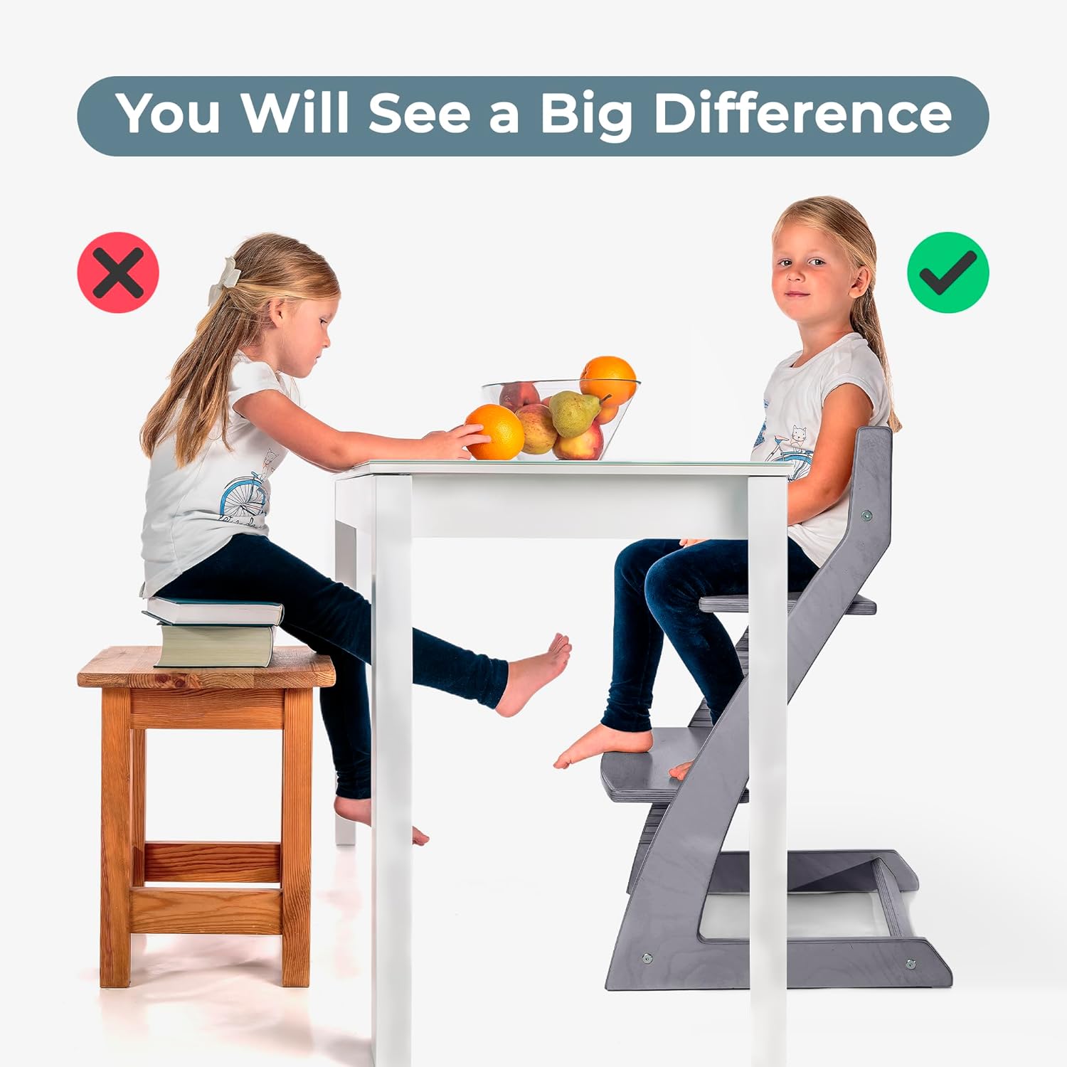 FORNEL Grey Wooden High Chair for Toddlers | The Grow-with-Me Adjustable Chair for Modern Farmhouse & Scandinavian Kitchens | A Smart Stokke Alternative