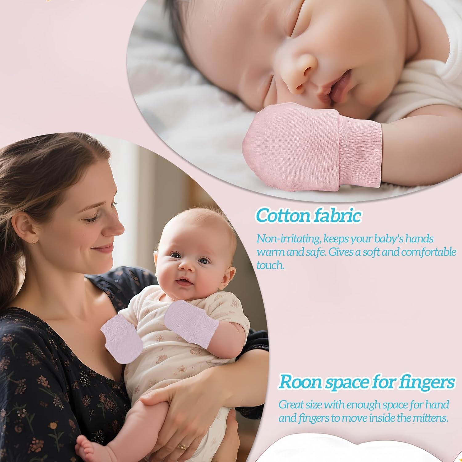 No Scratch Baby Mittens Newborn Infant Toddler Mittens Soft Elastic Wrist Gloves Mitten for 0-6 Months Boys Girls