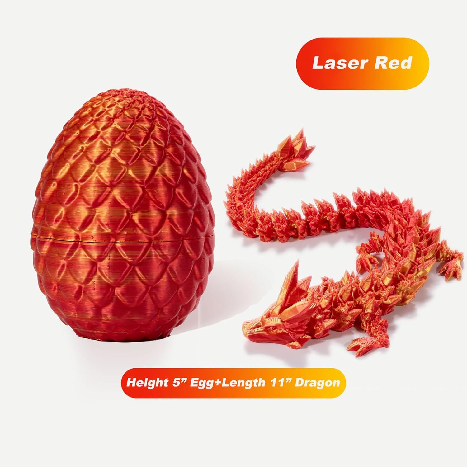 STONESTAR 3D Printed Dragon Fidget Toys, Full Articulated Dragon Crystal Dragon in Egg, Home Office Executive Desk Toys, 11" Dragon with 5" Egg (Laser Red)