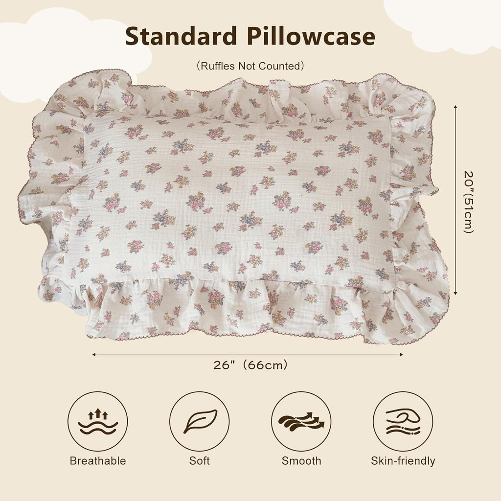 BuLuTu Tuberose Floral Themed Pillow Covers Standard Size for Kids Toddler/Twin Bed, Soft Breathable Children Pillowcases for Daycare & Travel, Enveloped, 20"x26", Machine Washable