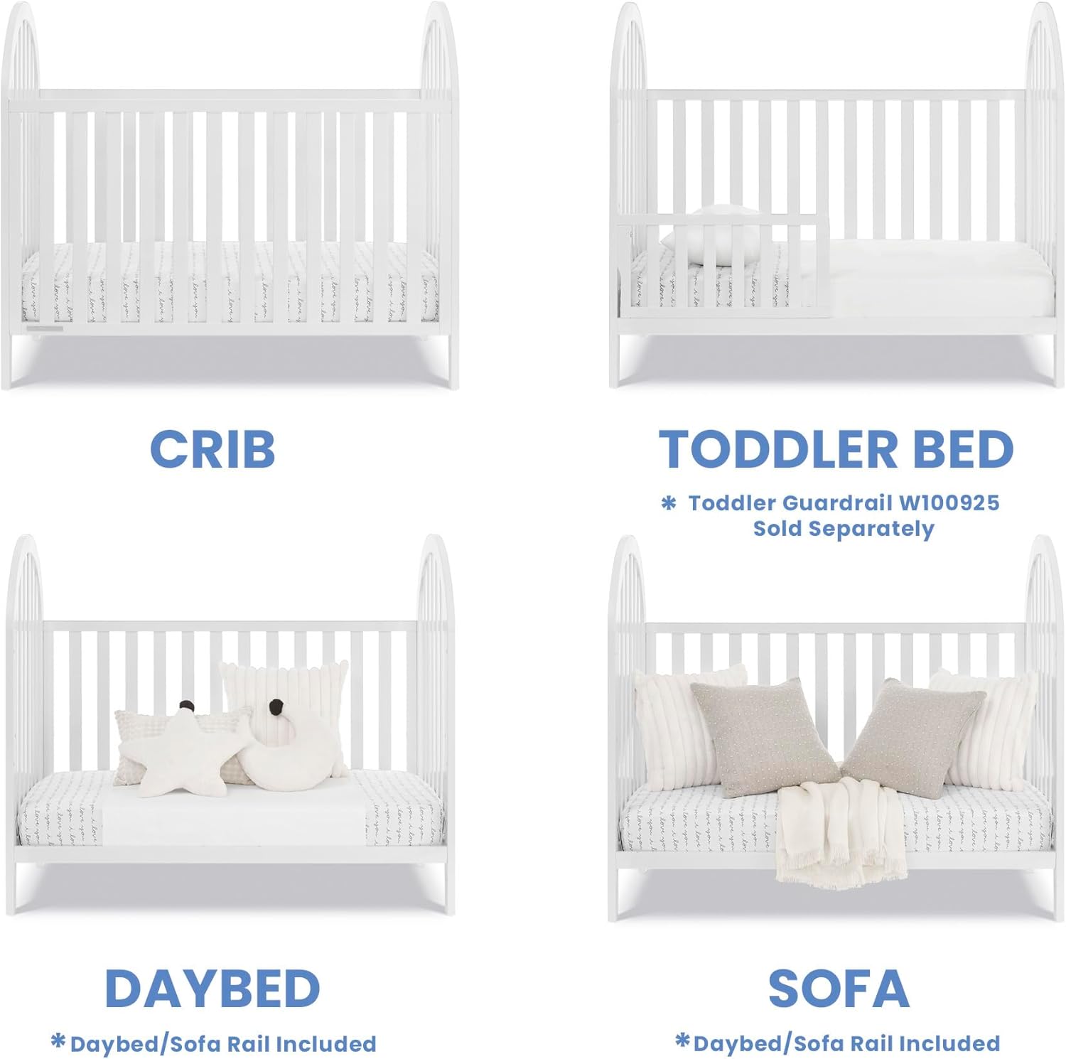 Delta Children Milano 4-in-1 Convertible Crib - Greenguard Gold Certified, Bianca White