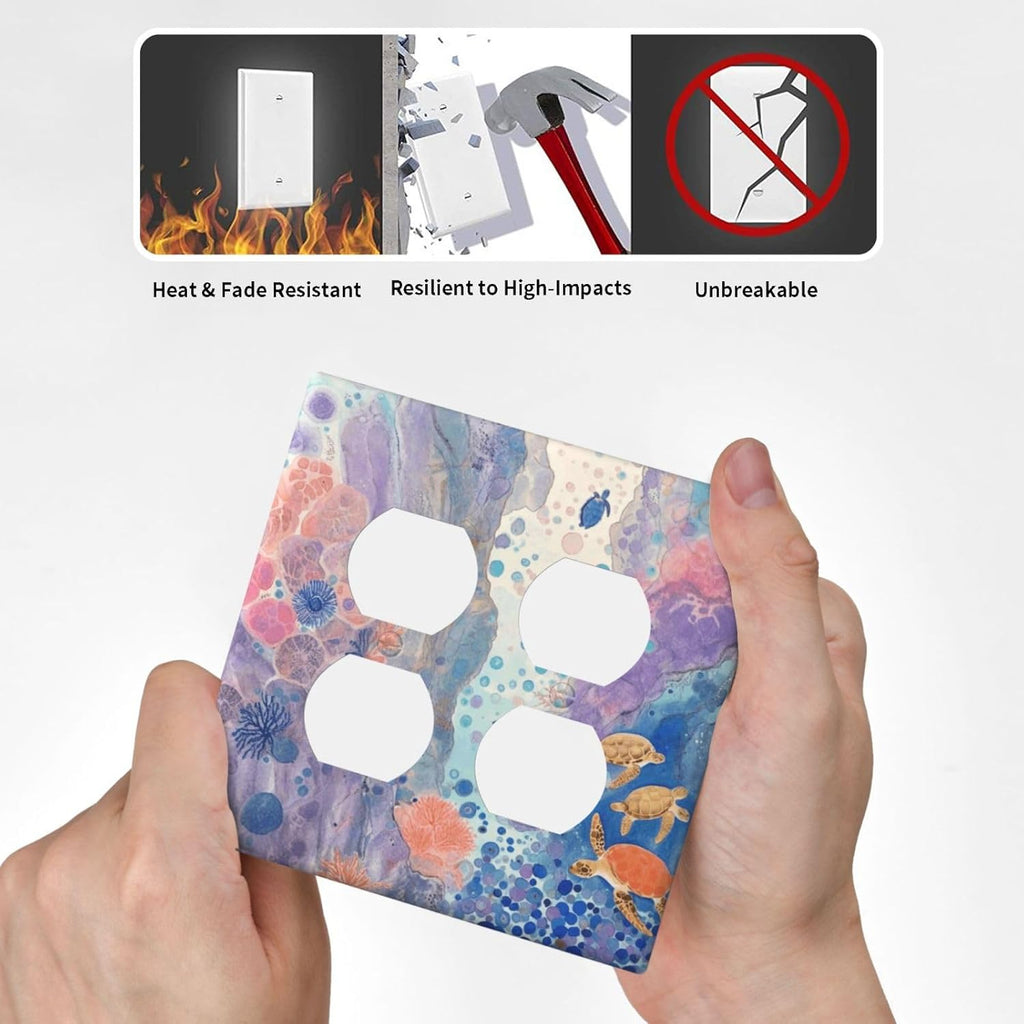Turtle Coral Fish Watercolor Colorful Underwater World Outlet Covers 2 Gang Double Duplex Decorative Light Switch Covers Electrical Wallplates Socket Faceplate for Kids Room Home Decor