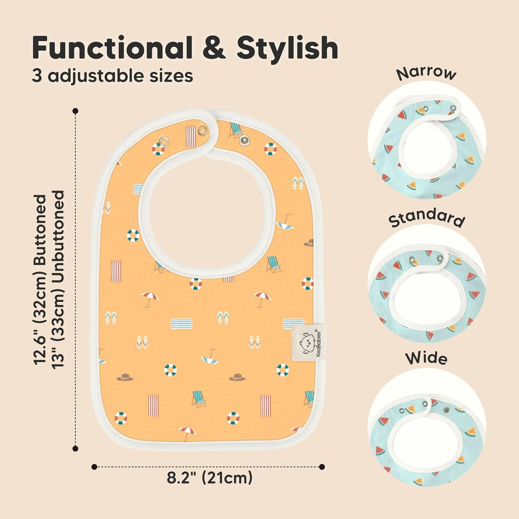 KeaBabies 8-Pack Organic Baby Bibs for Boys, Girls - Super Absorbent Cotton Drool Bibs for Baby Girl & Boy, Teething Toddler, Drooling Newborn, Ultra Soft & Machine Washable (Beach Day)
