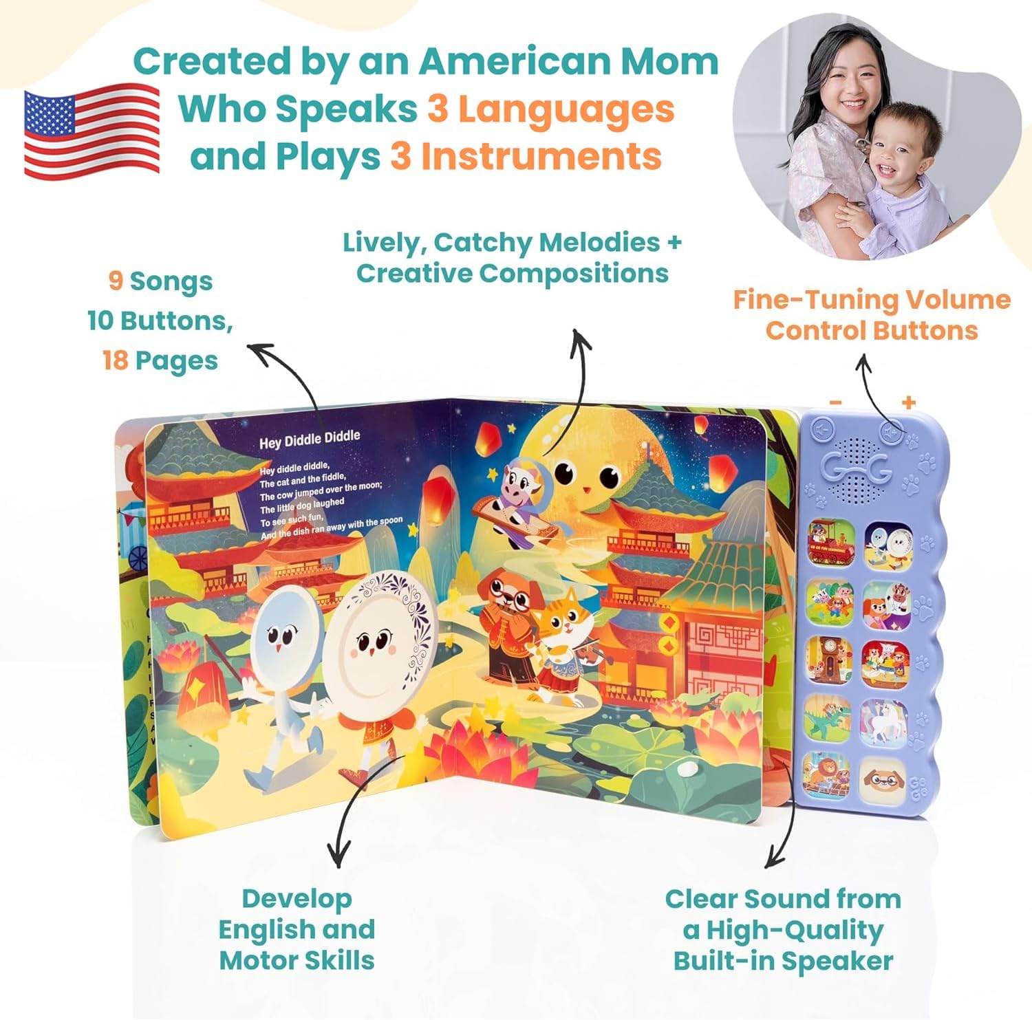 GO GO 9 Creative Animal Nursery Rhymes: Interactive Book for 1 Year Old, Sound Books for Toddlers 1-3, Musical Books for Toddlers 1-3, Music Book for Toddlers 1-3, Baby Books with Sound, Singing Books