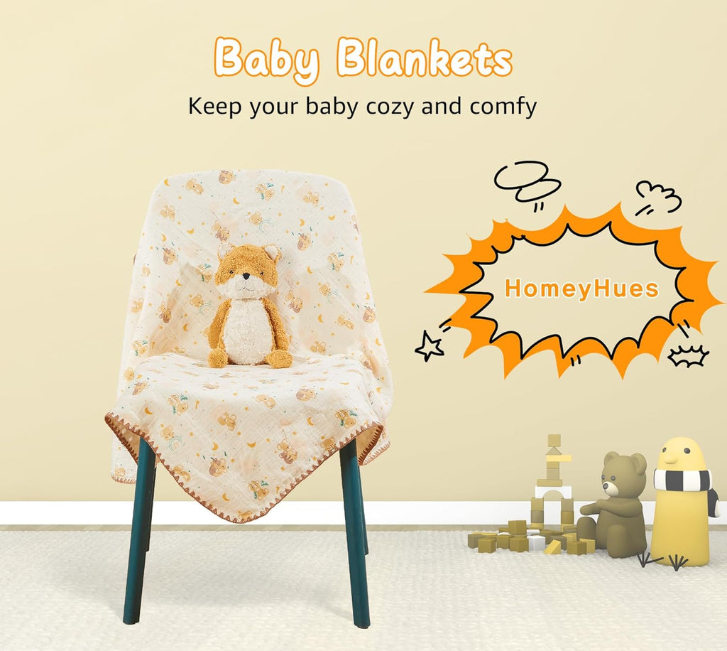 Baby Blanket Double Layer Cotton 40 x 40 Soft Receiving Blanket with Pattern Machine Washable Koala