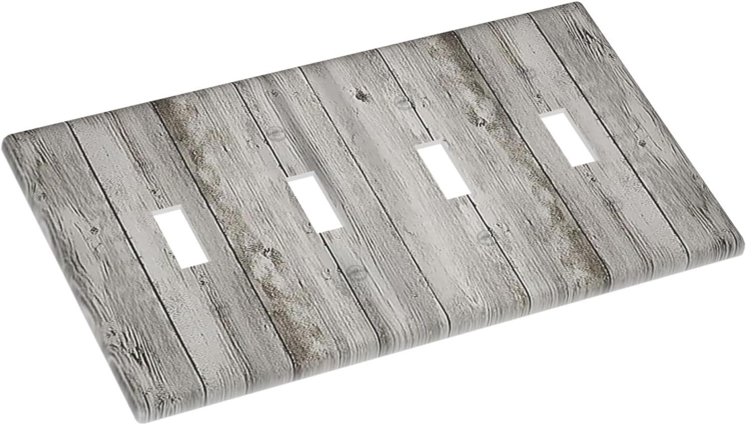 Light Switch Covers Farmhouse Rustic Grey Barn Door Wood Quad Toggle Electrical Faceplate 4 Gang Wall Plate Decorative Switch Plates for Bedroom Cabin Decor