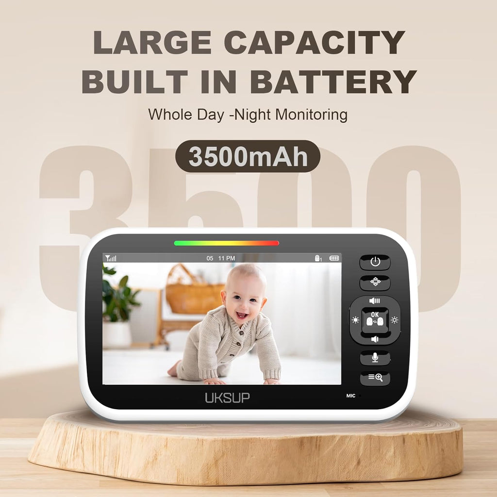 Baby Monitor with Camera and Audio- Video Baby Monitor with 960ft Long Range, Remote Pan-Tilt-Zoom, Night Vision, Temperature Sensor, 2-Way Talk, 8 Lullabies, 30-Hour Battery & No WiFi