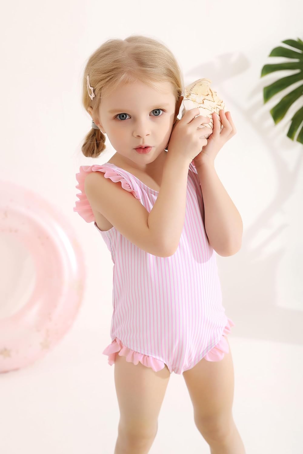 Tiny Cutey Toddler Girl Swimsuit Ruffled Stripe Sleeveless Swimwear One-Piece Baby Girl Bathing Suits