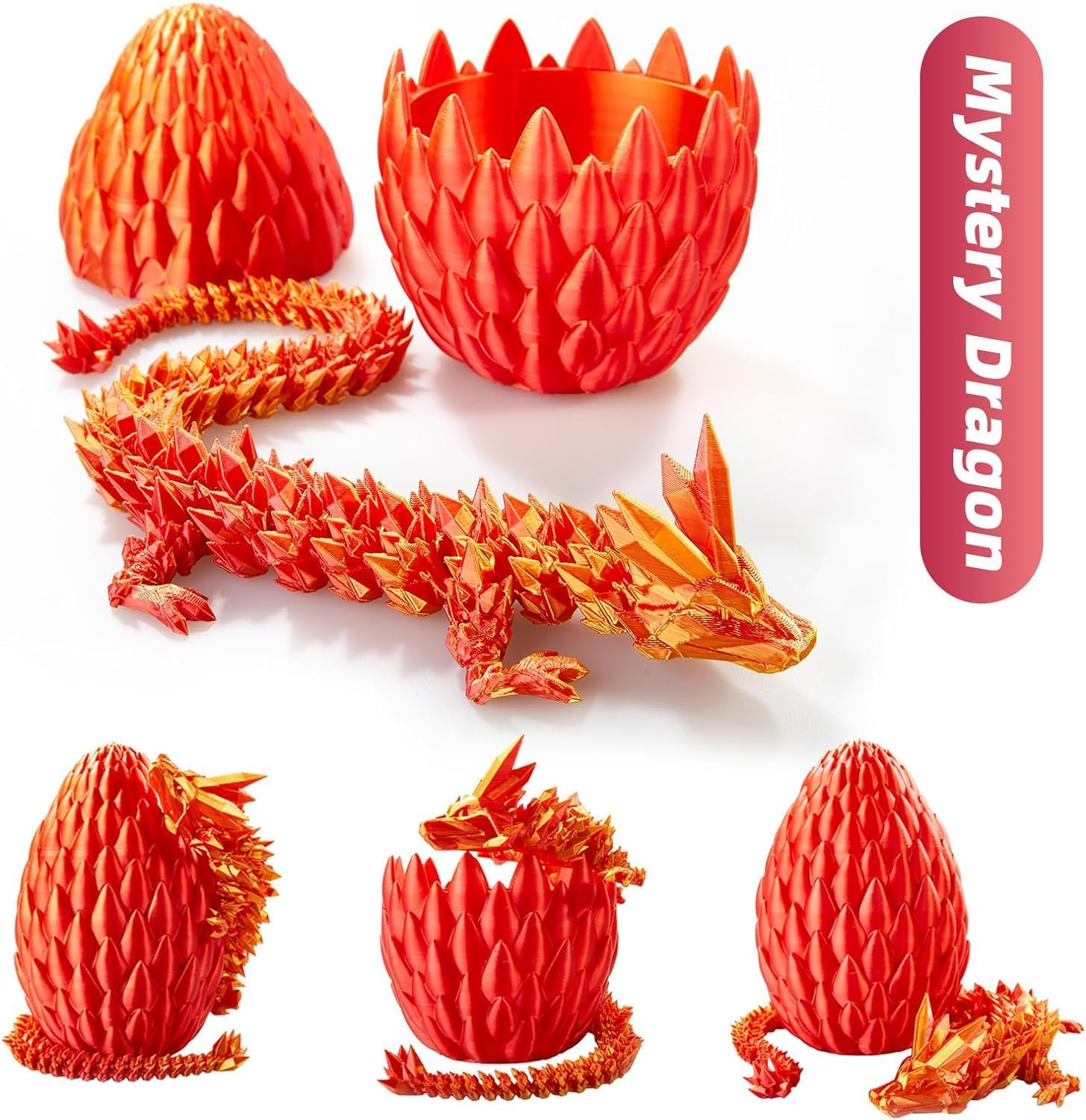 12inch 3D Printed Dragon Egg,Mystery Crystal Dragon Fidget Toys,Articulated Dragon,Home Desk Decor Easter Surprise Dinosaur Eggs,Adults Fidget Toys for Autism/ADHD (Laser Red)