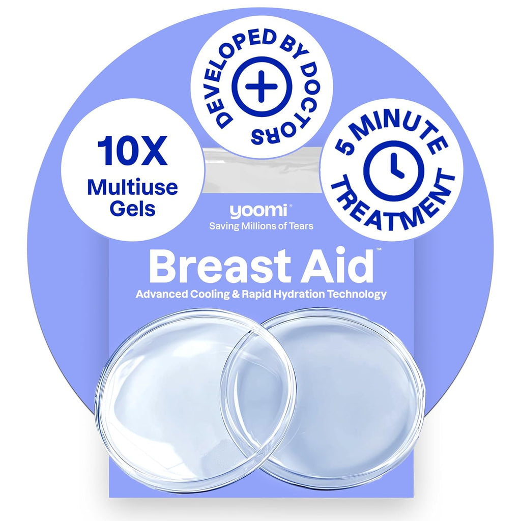 Breast Aid™ Soothing Cryogel Pads for Sore Cracked Nipples with HOCl, 10x Multiuse, Advanced Cooling Tech for Instant Relief & Repair, Rapid Hydration for Lasting Comfort for Breast Feeding Moms