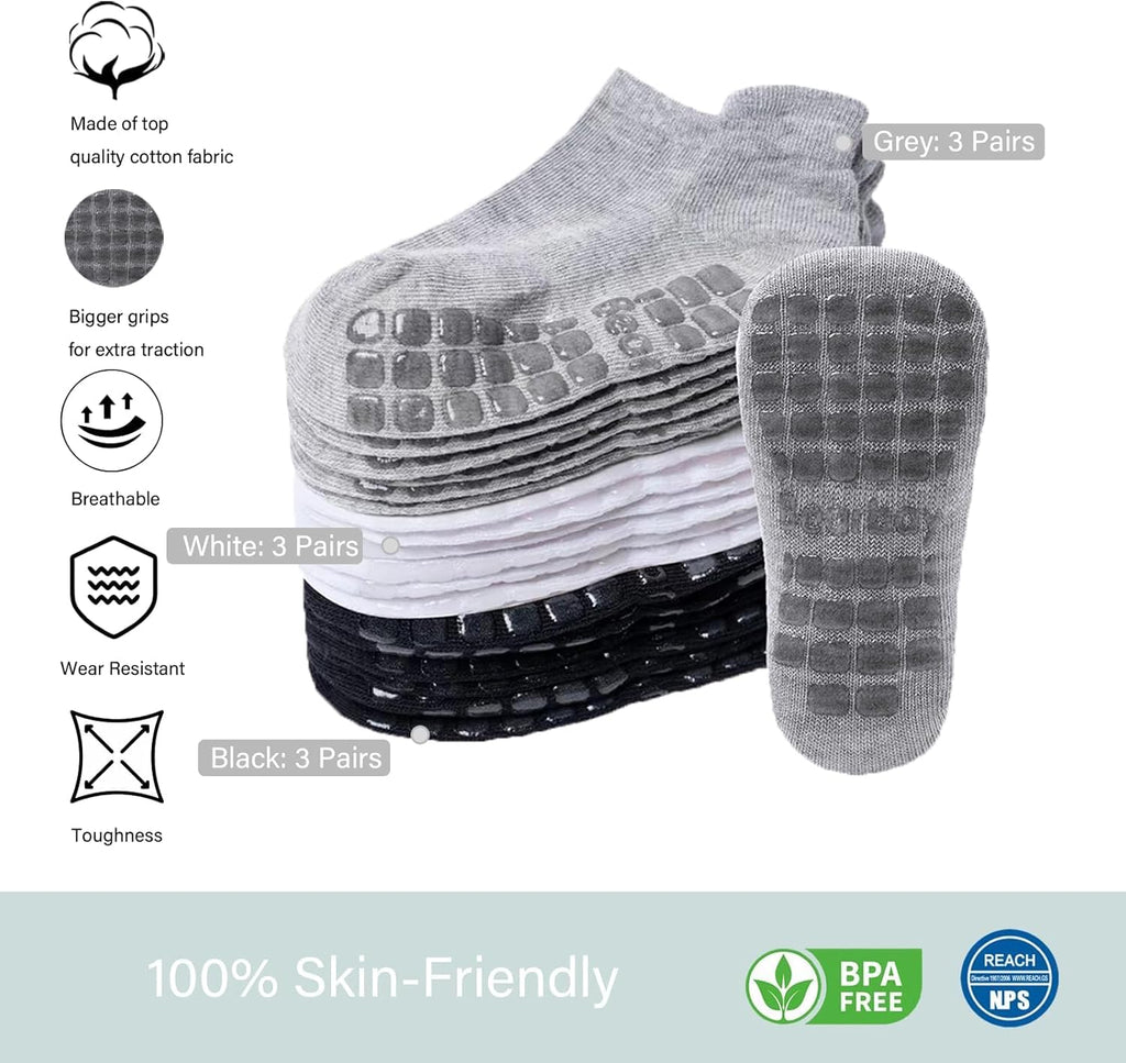 Baby Non Slip Ankle Socks with Grippers for 0 Months-7 Years Old Walking Socks
