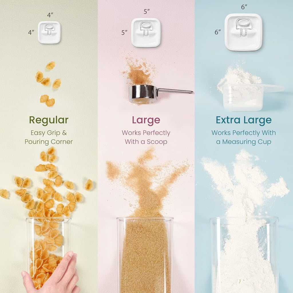 Felli Flip Tite Food Storage Containers With Lid 5" LARGE Airtight Ring Lock Flip Top, Square Acrylic Canister Jar for Rice Sugar Flour Protein Powder, Kitchen Pantry Organizer, Gift Set (1.8qt)