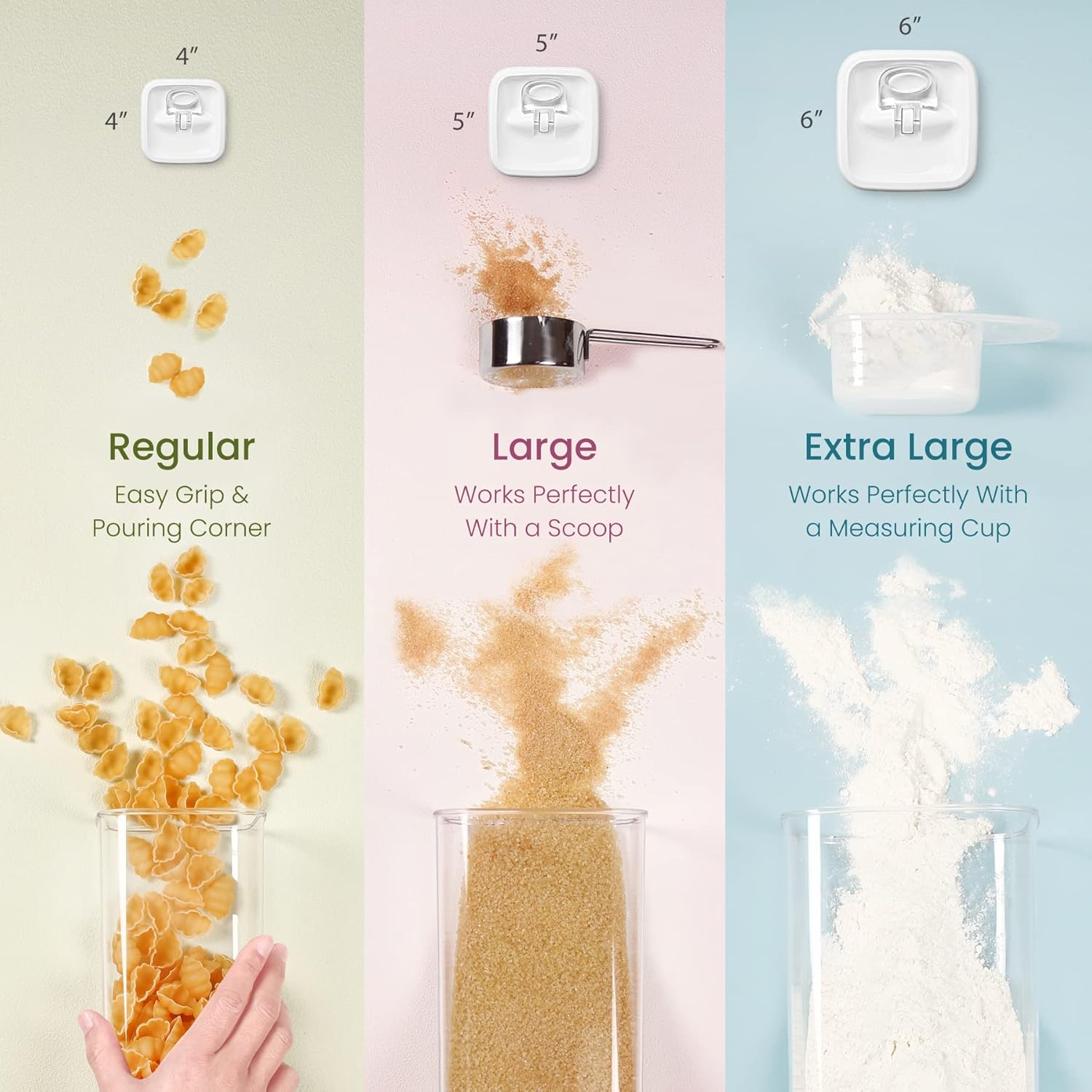 Felli Flip Tite Food Storage Containers With Lid 5" LARGE Airtight Ring Lock Flip Top, Square Acrylic Canister Jar for Rice Sugar Flour Protein Powder, Kitchen Pantry Organizer, Gift Set (1.8qt)