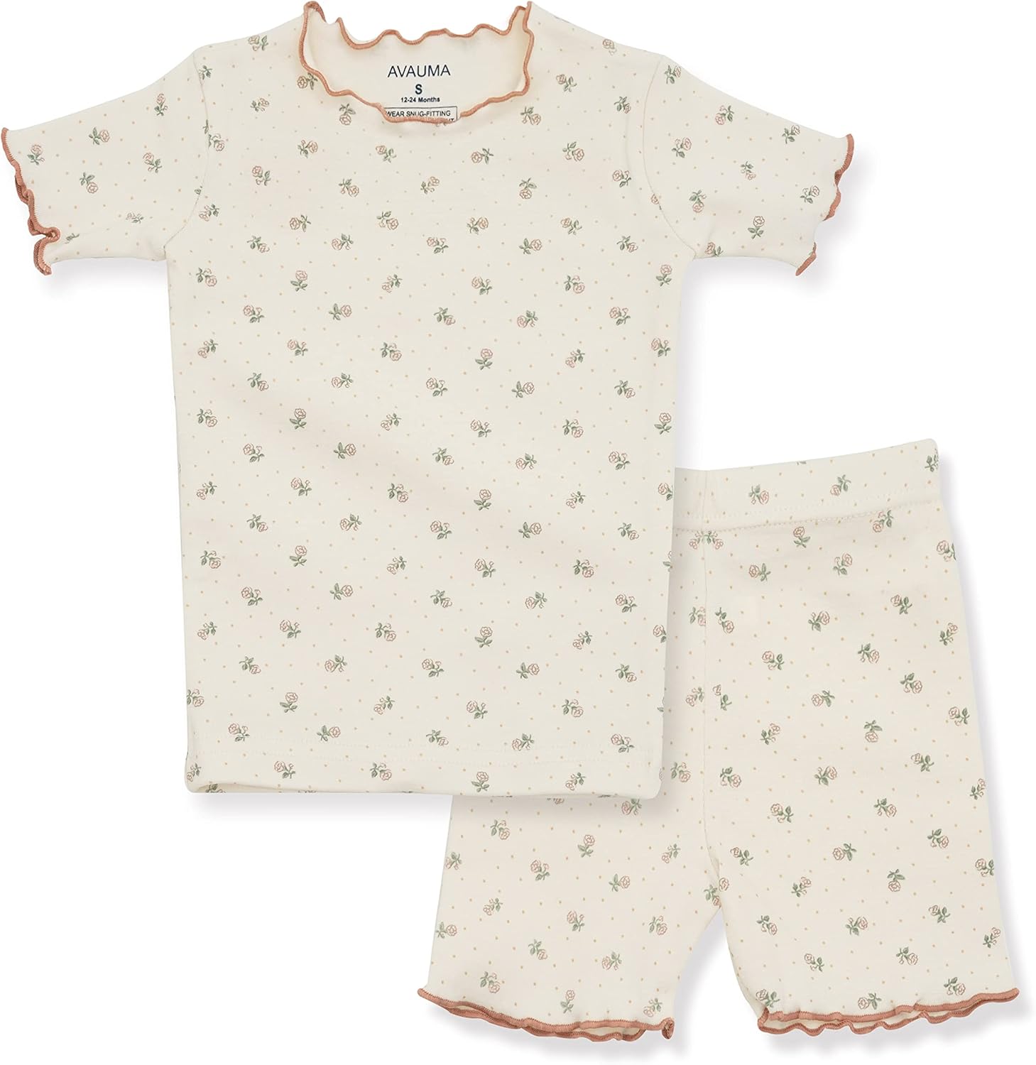 AVAUMA Baby Boy Girl Pajama Set 6M-7T Kids Cute Toddler Snug fit Flower Pattern Design Pjs Cotton Sleepwear Ruffled Shirring