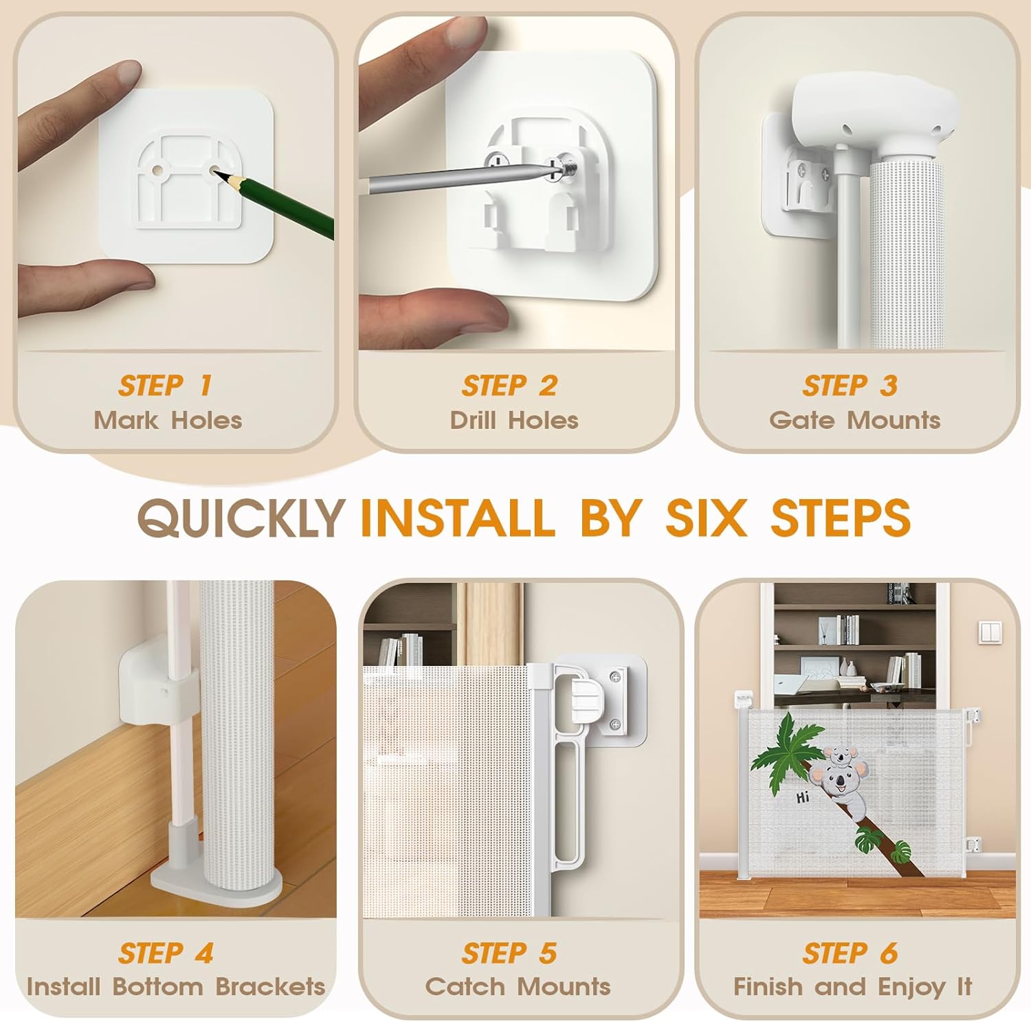 HOMEAL 120inch Retractable Baby Gate Extra Wide, Large Openings Safety Baby Gate, Long Retractable Mesh Dog Gate for Stairs, Doorways, Hallways, Indoor, Outdoor(White, Width Up to 120")