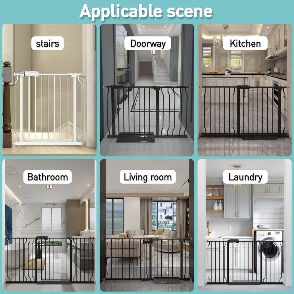 WAOWAO Baby Gate 33.86-38.55" Extra Wide Pressure Mounted Walk Through Swing Auto Close Safety White Metal Toddler Kids Child Dog Pet Puppy for Stairs,Doorways,Kitchen