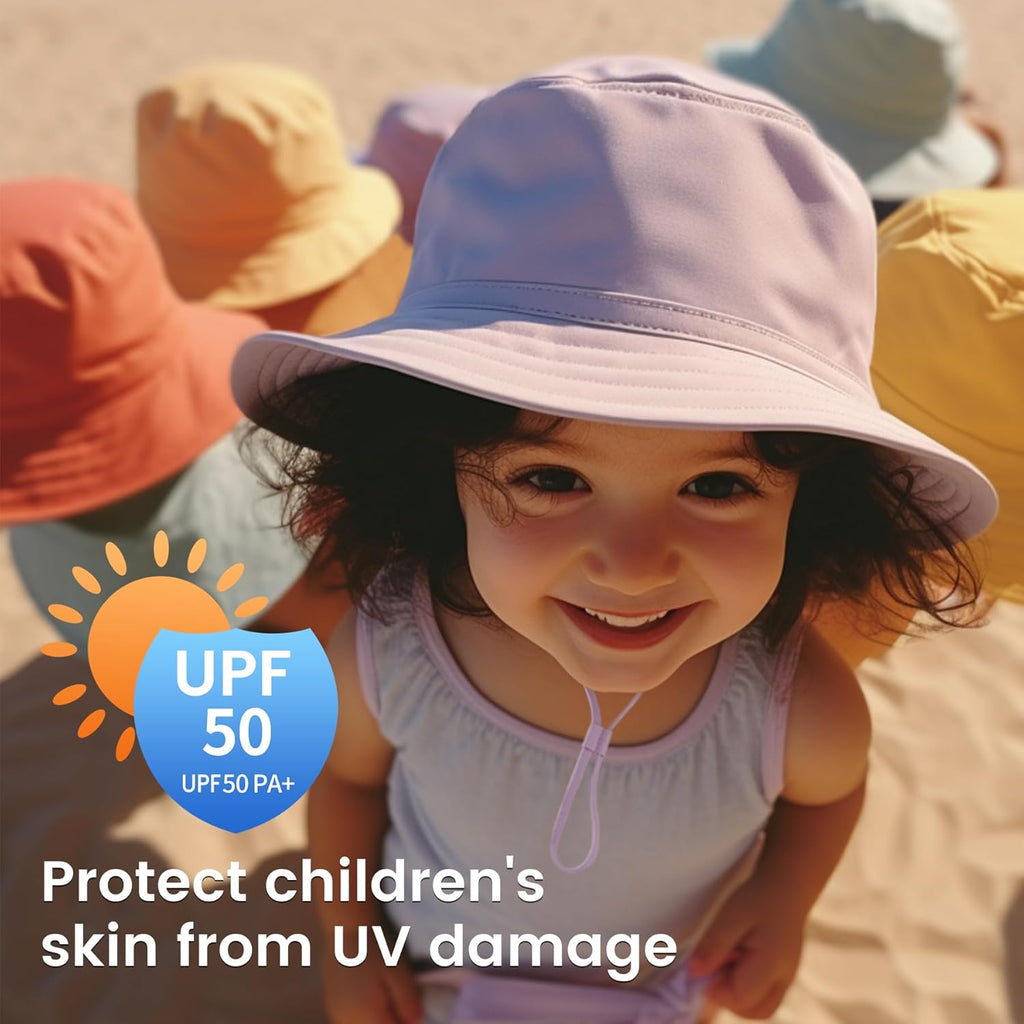 Baby Sun Hat 0-6 Years Toddler Boys Girls Adjustable Bucket Hats Kids Bucket Hats UPF 50+ Wide Brim Beach Swim Pool