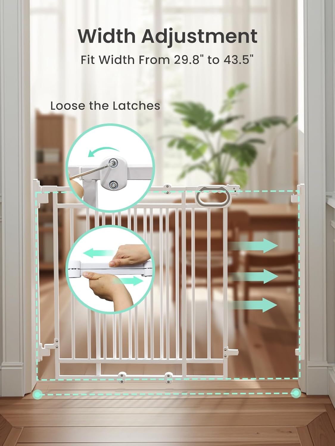 Grownsy Baby Gate for Stairs- No Bottom Bar, Adjustable Width 29.8” to 43.5” for Child and Pet, Dog Gate with Auto-Close & One-Hand Operation, Screw-in Installation for Doorways and Indoor Use