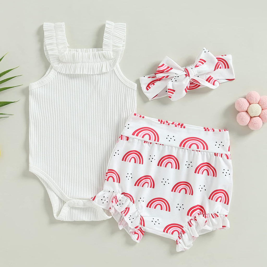 fhutpw Baby Girl Clothes Summer Cute Outfits 3 6 12 18 Months Spaghetti Strap Romper & Floarl Shorts Sets