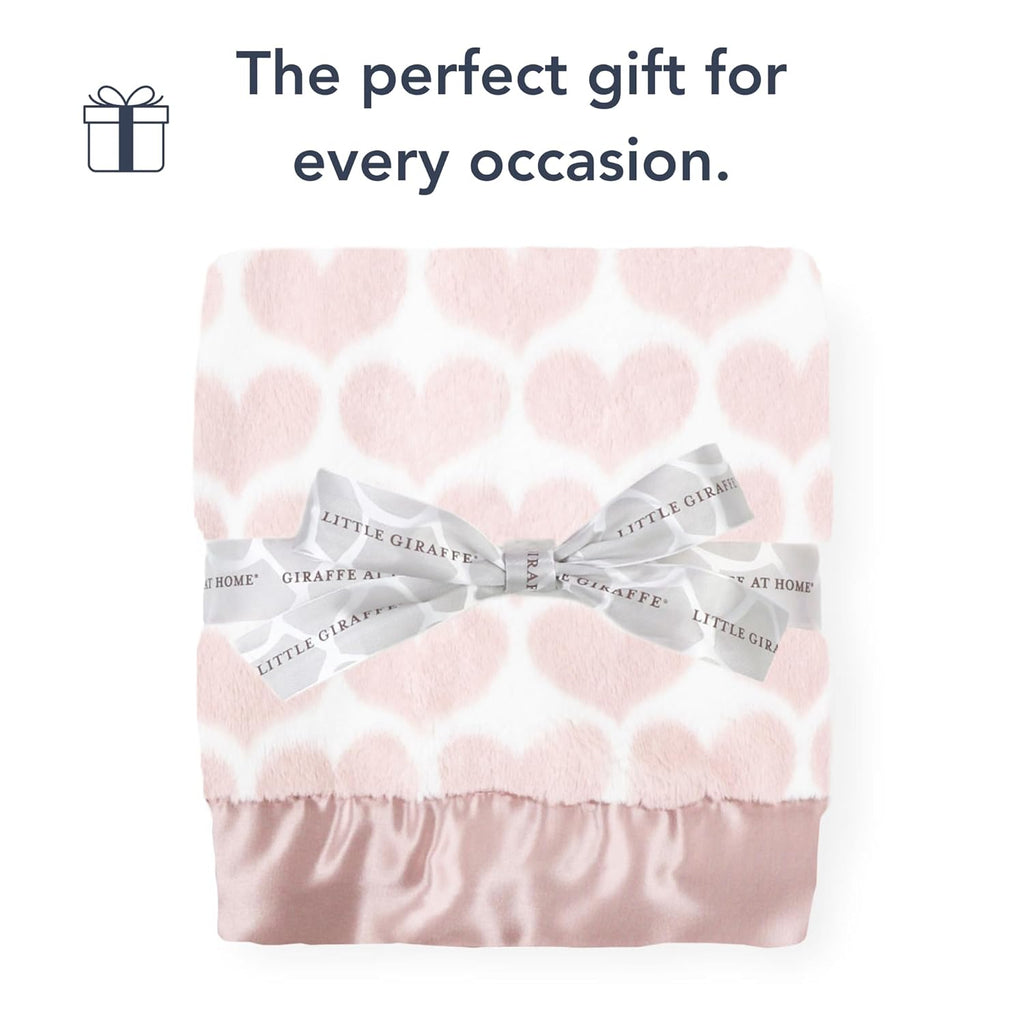 Little Giraffe Baby Blanket - Luxe Soft Blanket with Satin Trim - Baby Stroller Blanket - Newborn Baby Essentials & Baby Gifts - 29"x35" - Heart Army Dusty Pink