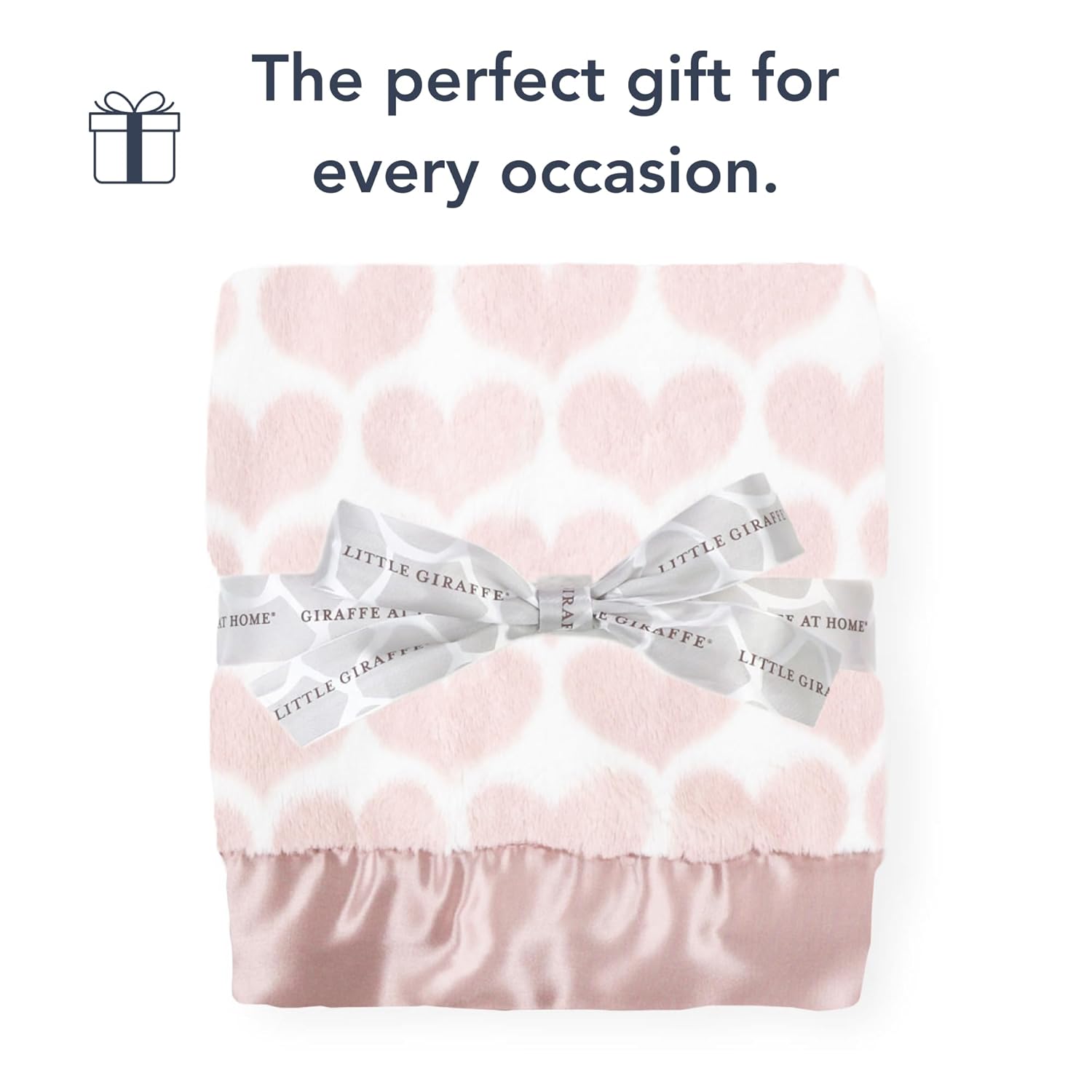 Little Giraffe Baby Blanket - Luxe Soft Blanket with Satin Trim - Baby Stroller Blanket - Newborn Baby Essentials & Baby Gifts - 29"x35" - Heart Army Dusty Pink