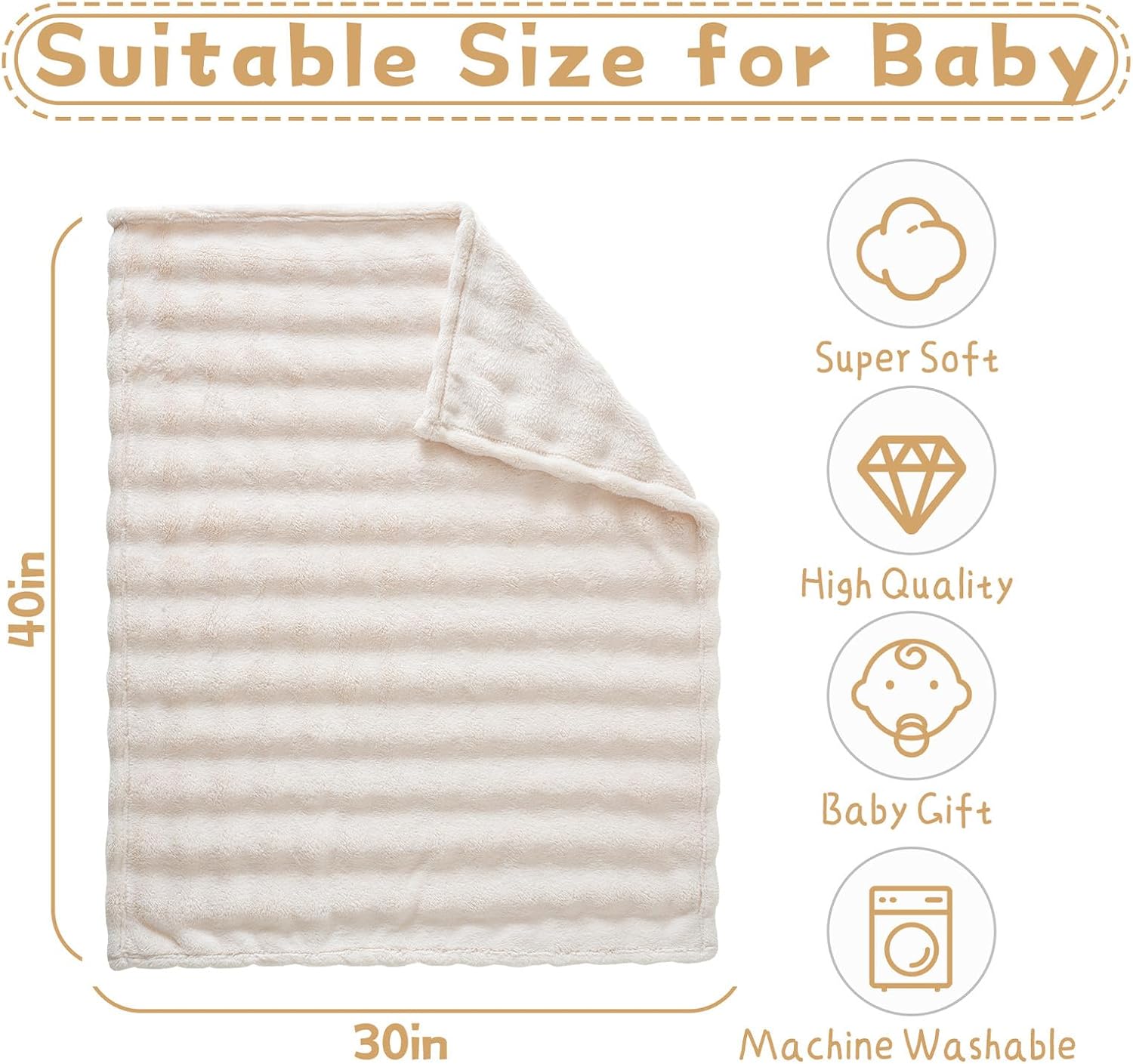 Fleece Baby Blanket for Boys Bubble Design, Warm Cozy and Fluffy Infant Newborn Toddler Small Receiving Blankets for Crib Stroller, 30x40 Inches, Off White