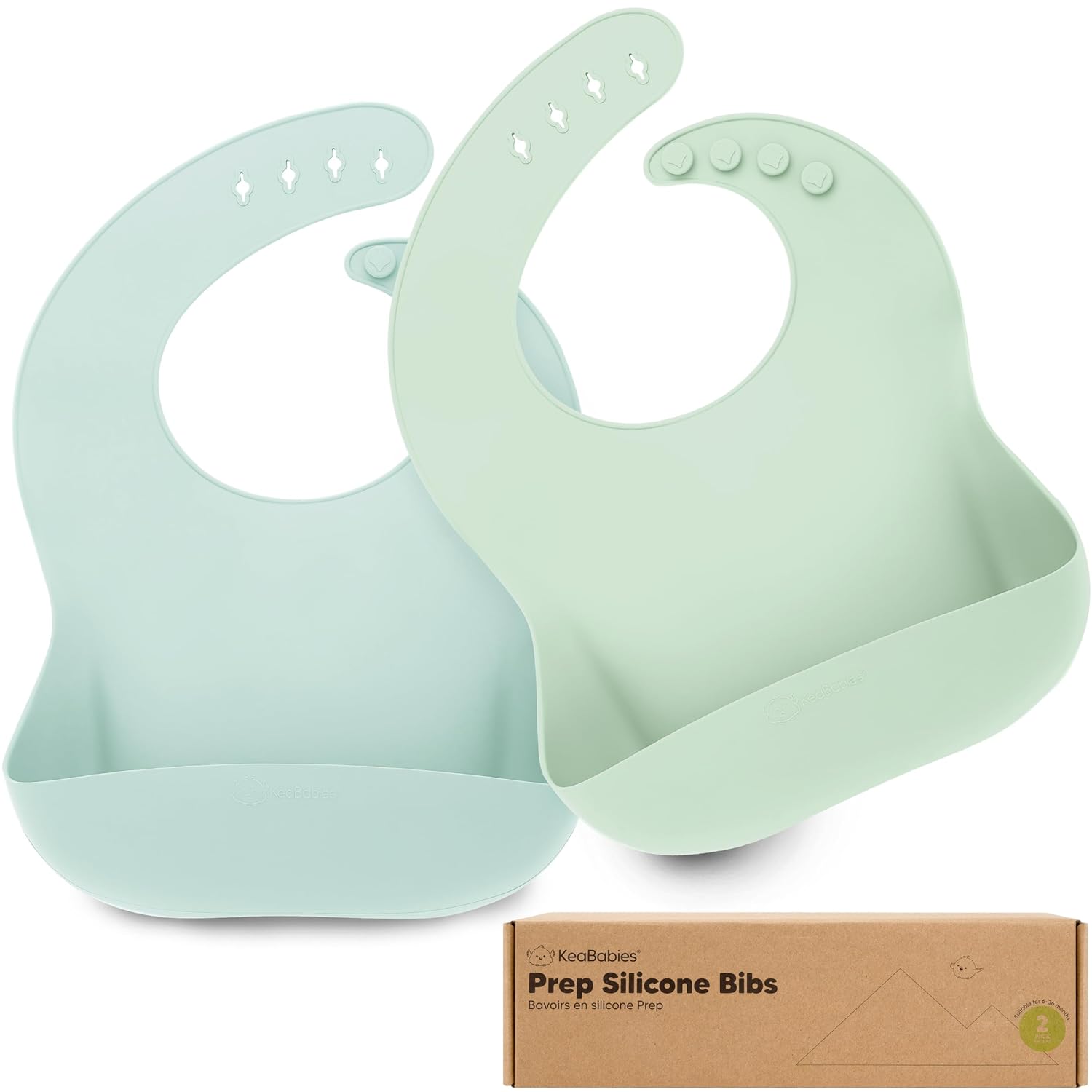 KeaBabies 2-Pack Silicone Baby Bibs for Eating - Sturdy Food-Grade Silicone Bibs for Babies Girl, Boy, Large Food Catcher, Clean & Put On Easily, Waterproof Toddler Feeding Essentials(Pastel Sky)